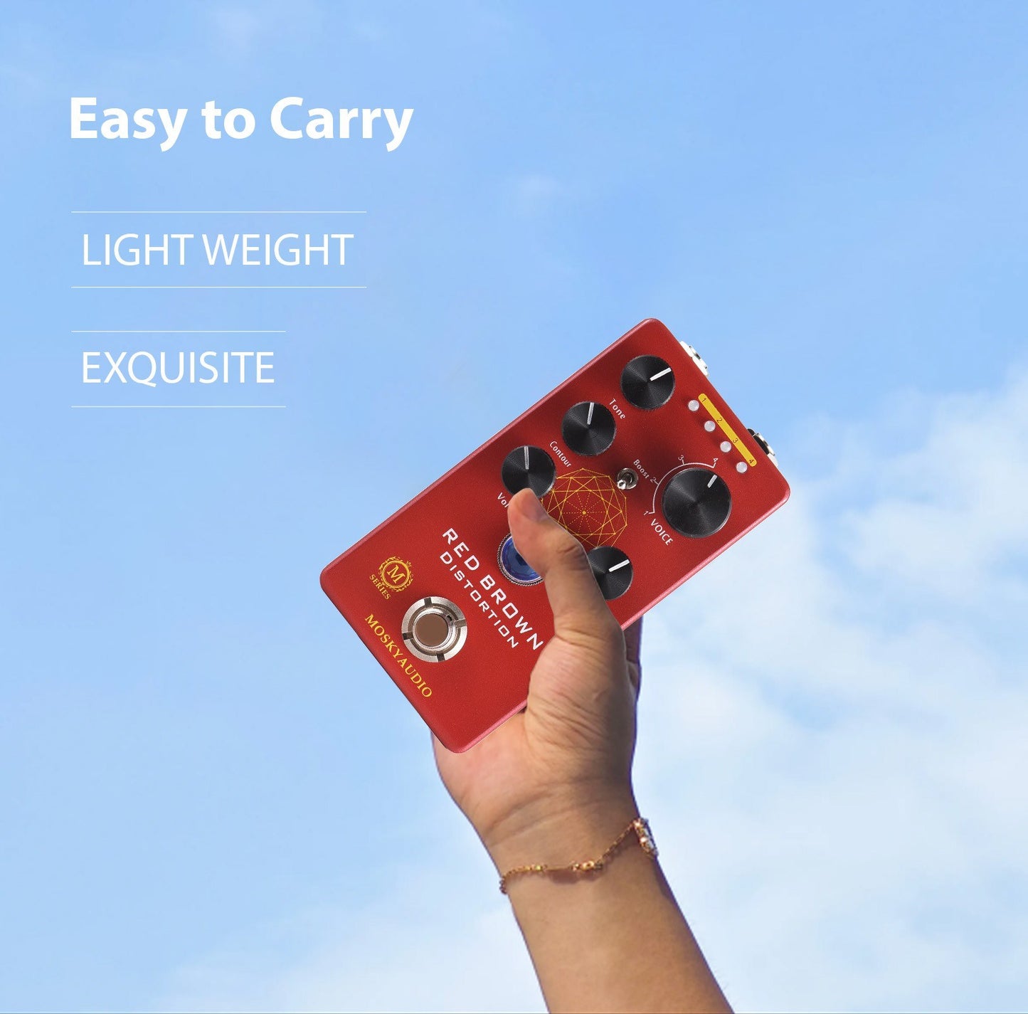 MOSKYAUDIO M Series Red Brown Distortion Guitar Effects Pedal with True Bypass