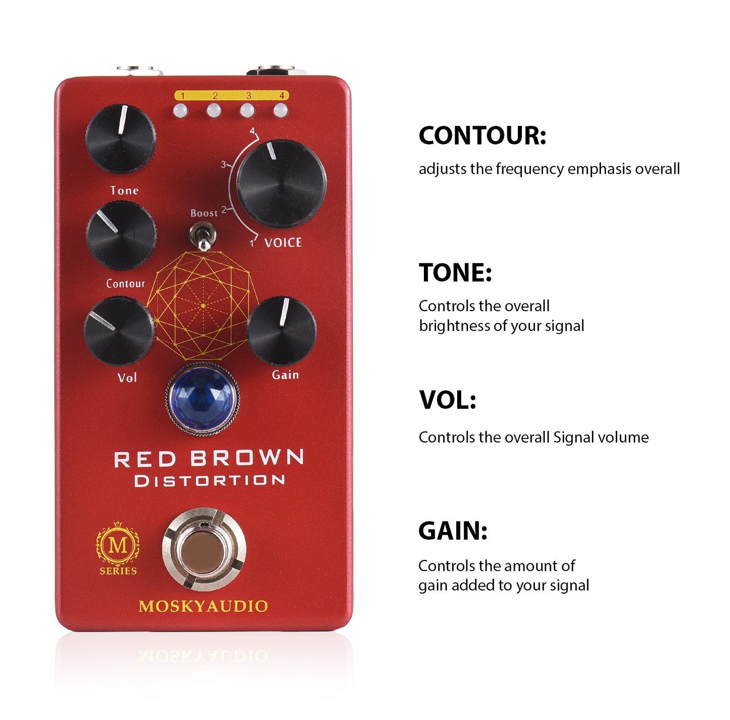MOSKYAUDIO M Series Red Brown Distortion Guitar Effects Pedal with True Bypass