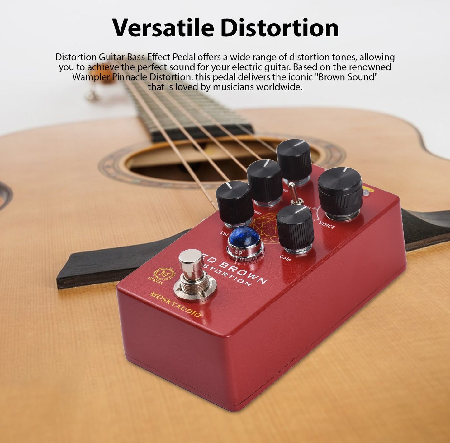 MOSKYAUDIO M Series Red Brown Distortion Guitar Effects Pedal with True Bypass