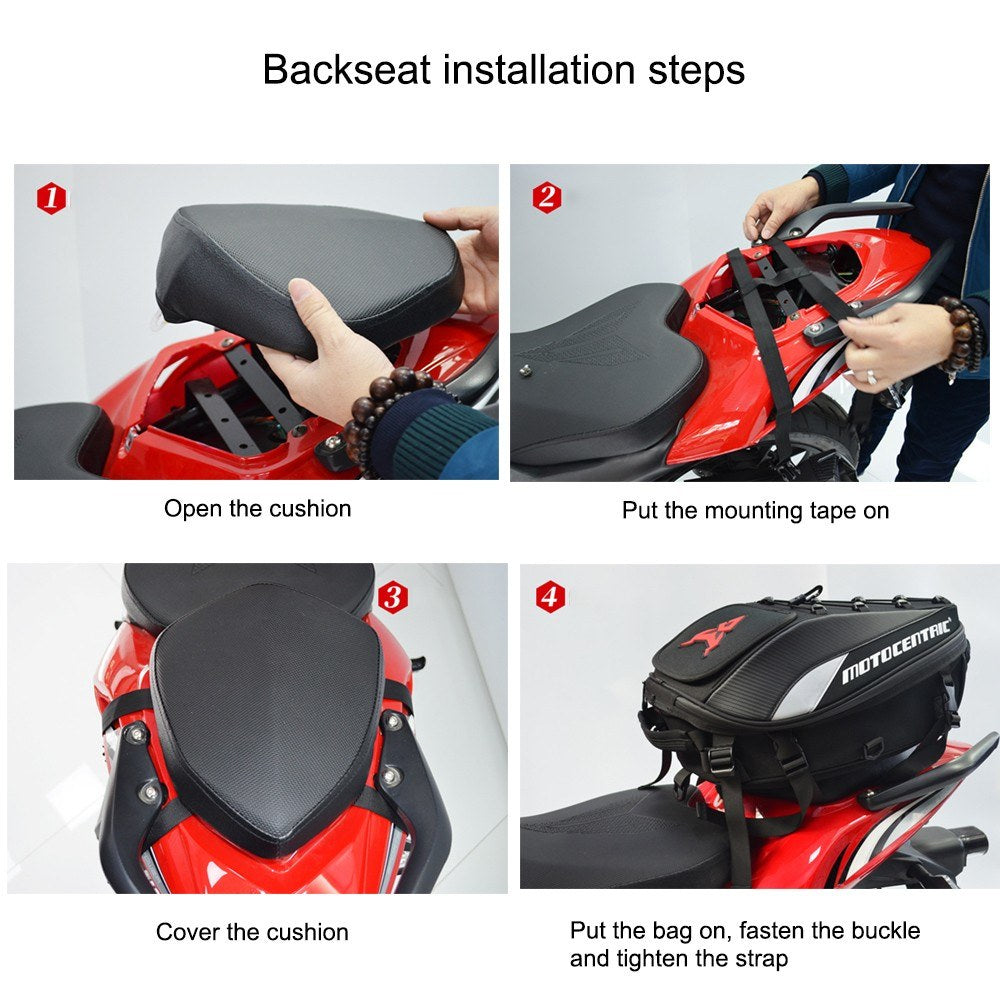 Red Motorcycle Dual-Use Seat Bag & Backpack for Helmet and Luggage Storage
