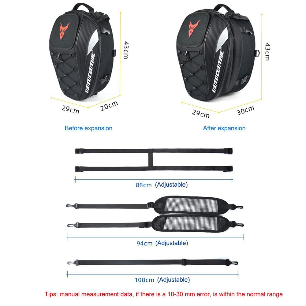 Red Motorcycle Dual-Use Seat Bag & Backpack for Helmet and Luggage Storage