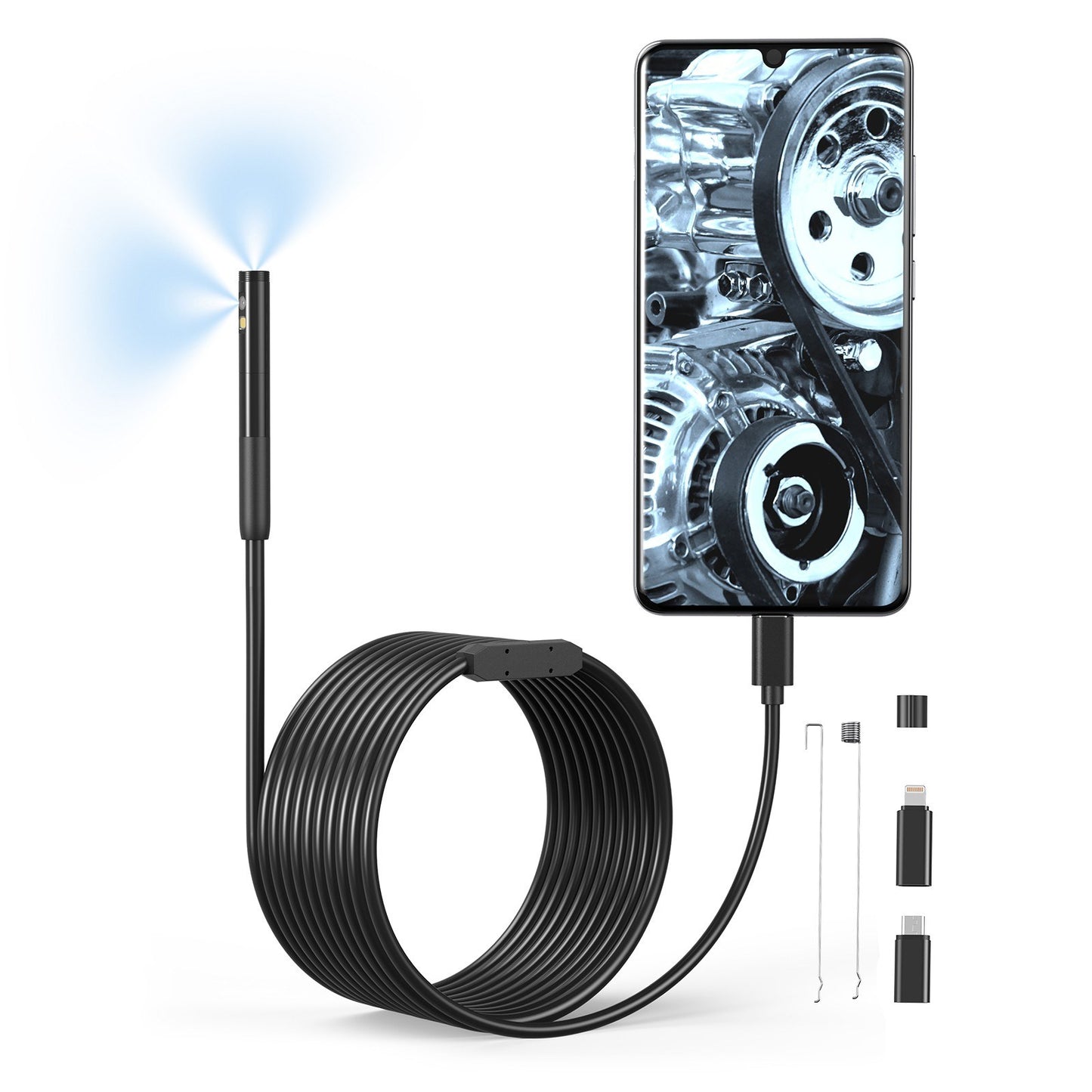 1920x1440 Dual-Lens Endoscope Camera with 7 LED Lights