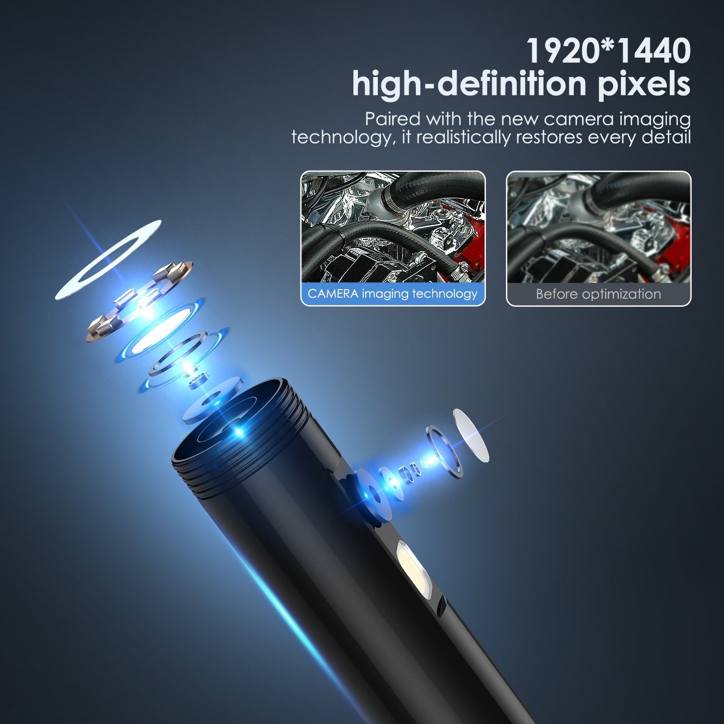 1920x1440 Dual-Lens Endoscope Camera with 7 LED Lights