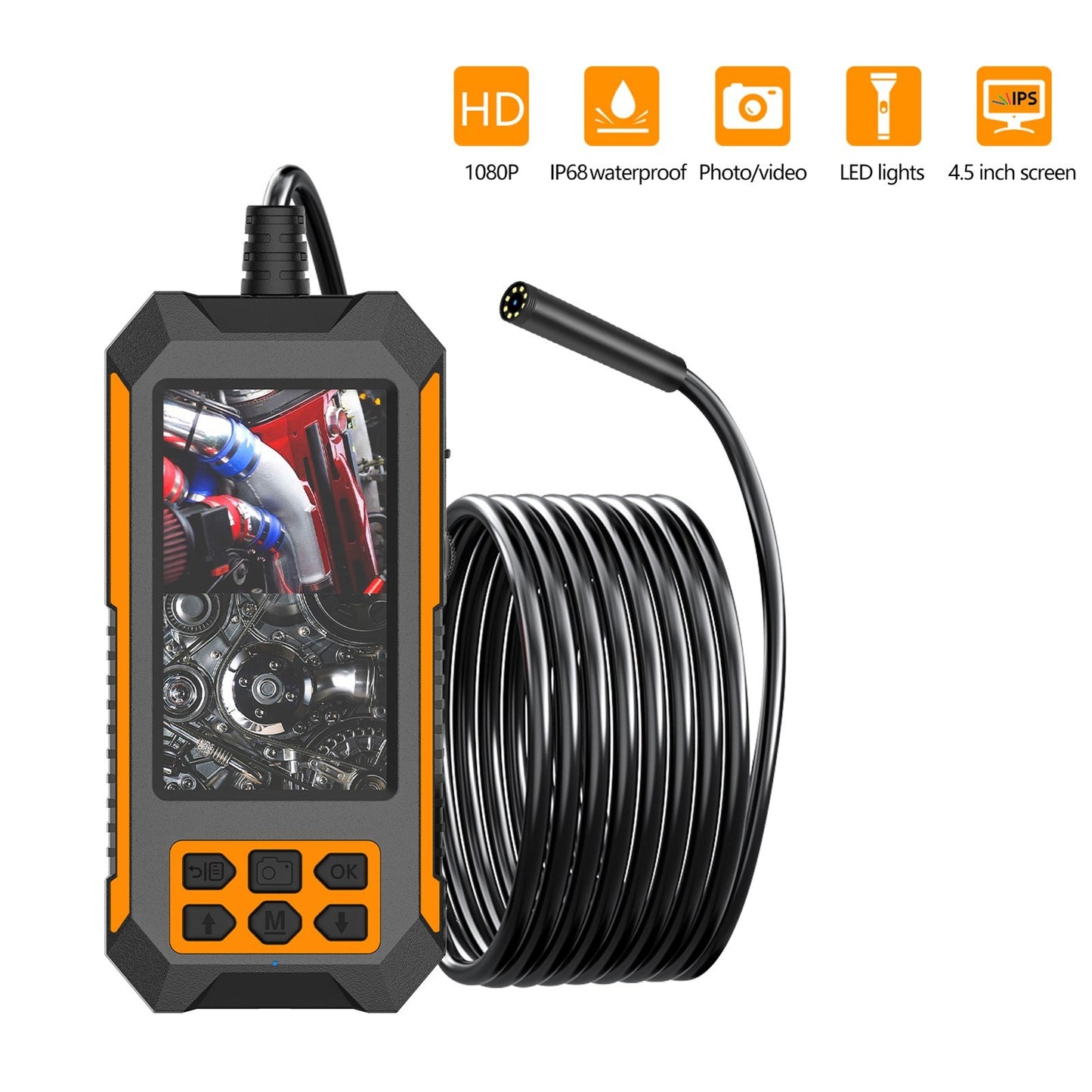 Dual Camera Industrial Endoscope with 8 LED Lights, 1920x1080P/2592x1944P