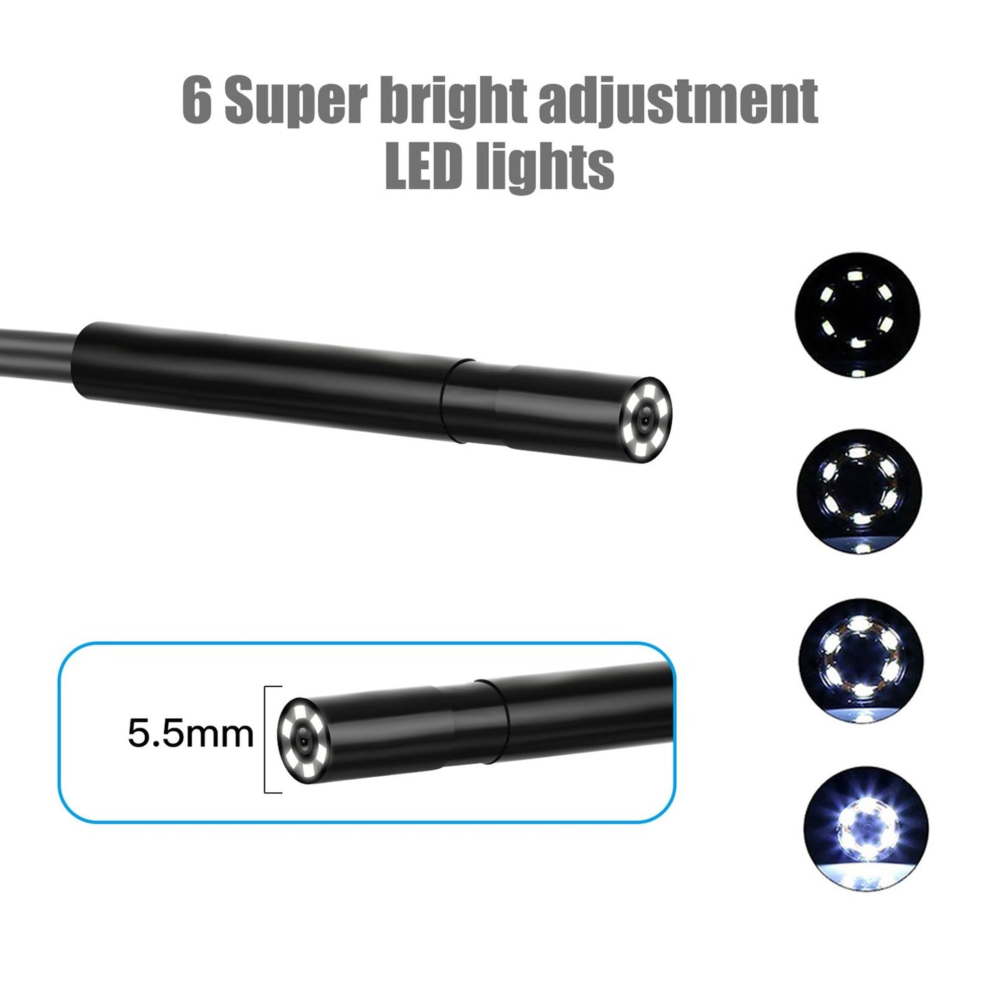 1920*1080P Industrial Endoscope Camera, 6 LED, IP67 Waterproof, 4.3 LCD, 5m Hard Wire, 5.5mm Diameter