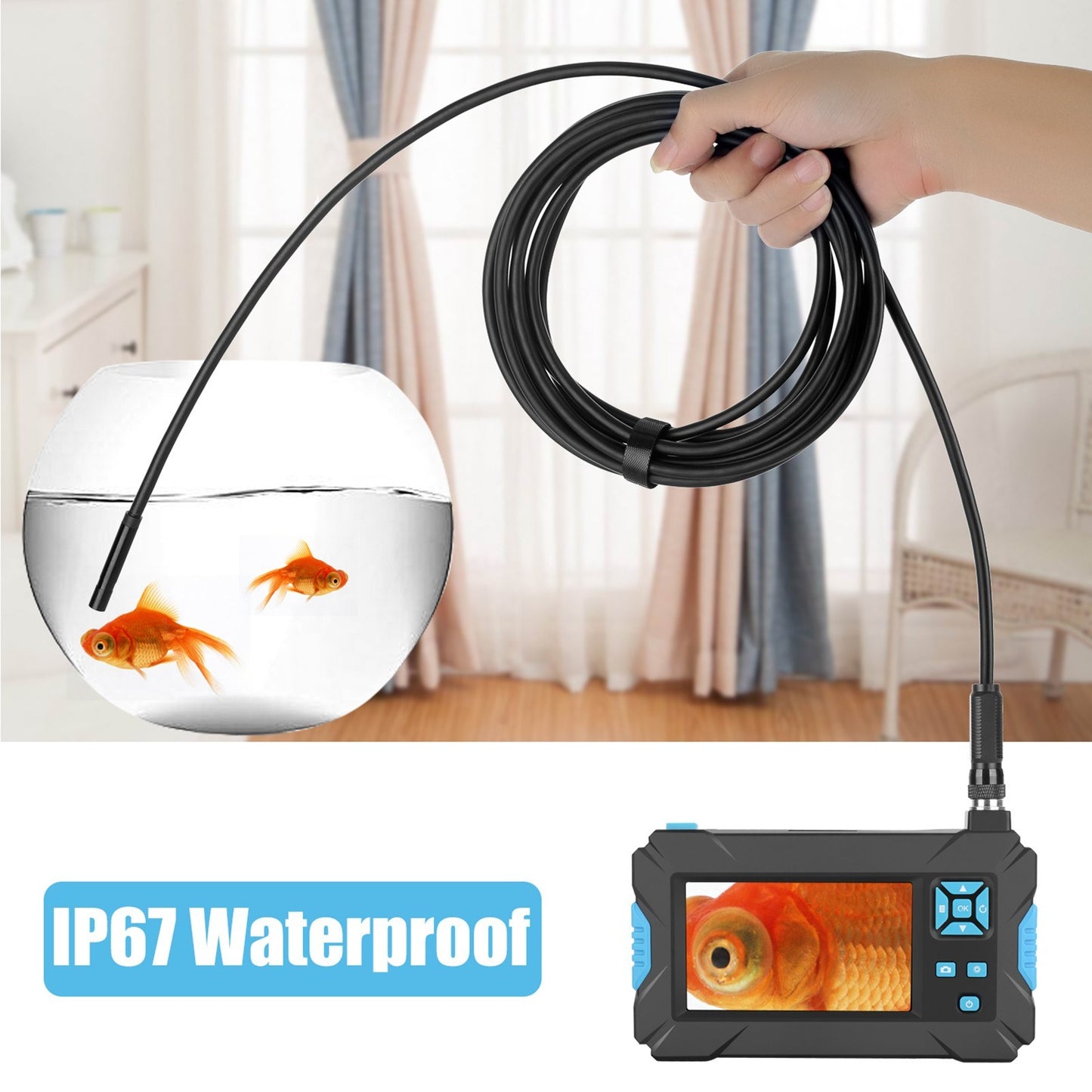 1920*1080P Industrial Endoscope Camera, 6 LED, IP67 Waterproof, 4.3 LCD, 5m Hard Wire, 5.5mm Diameter
