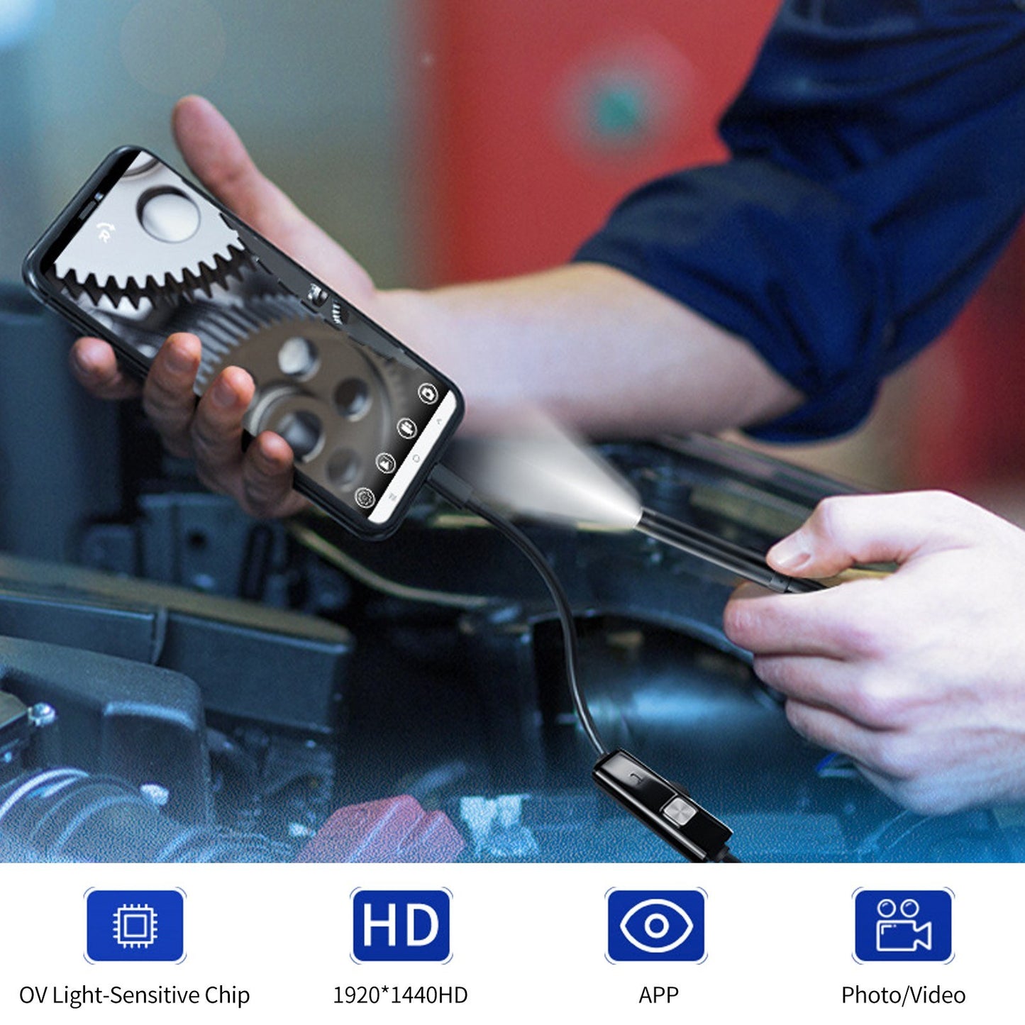 1920P HD Single Lens Borescope with 8 Adjustable LED Lights