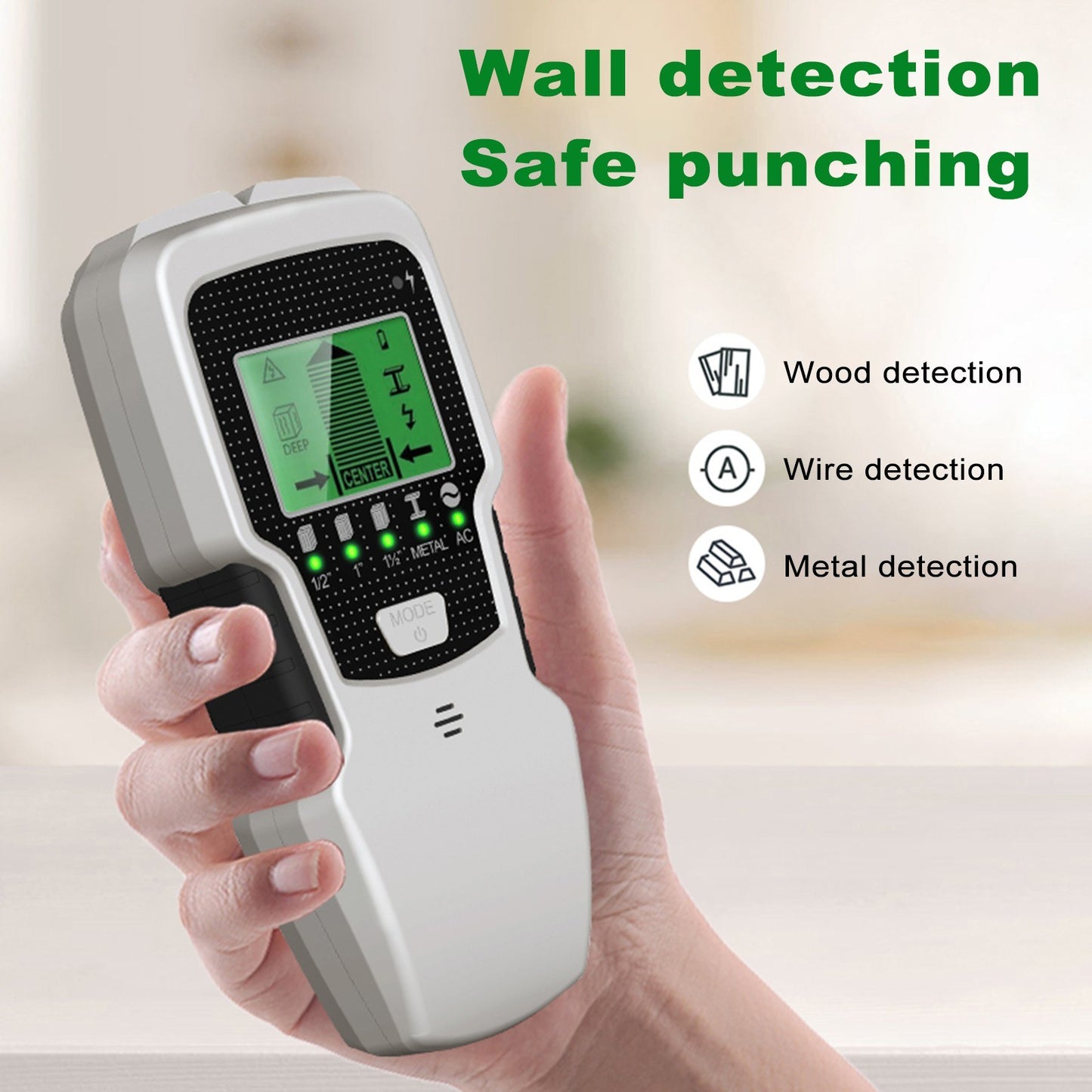 5-in-1 Electronic Wall Scanner Stud Finder with HD LCD, Wood Metal Wire Detection & Warning Function