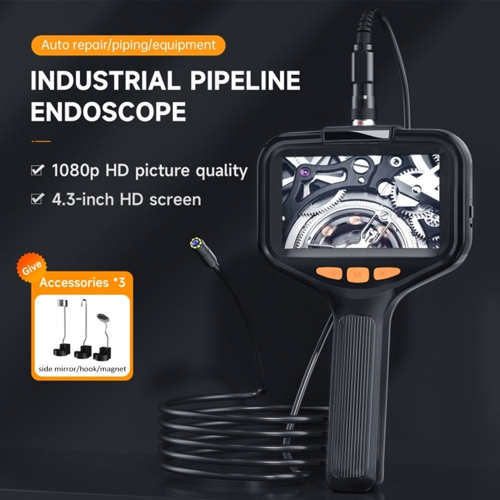 1080P HD Borescope with 4.3 Screen, 8 LED Lights, 16.4ft Rigid Cord Inspection Camera