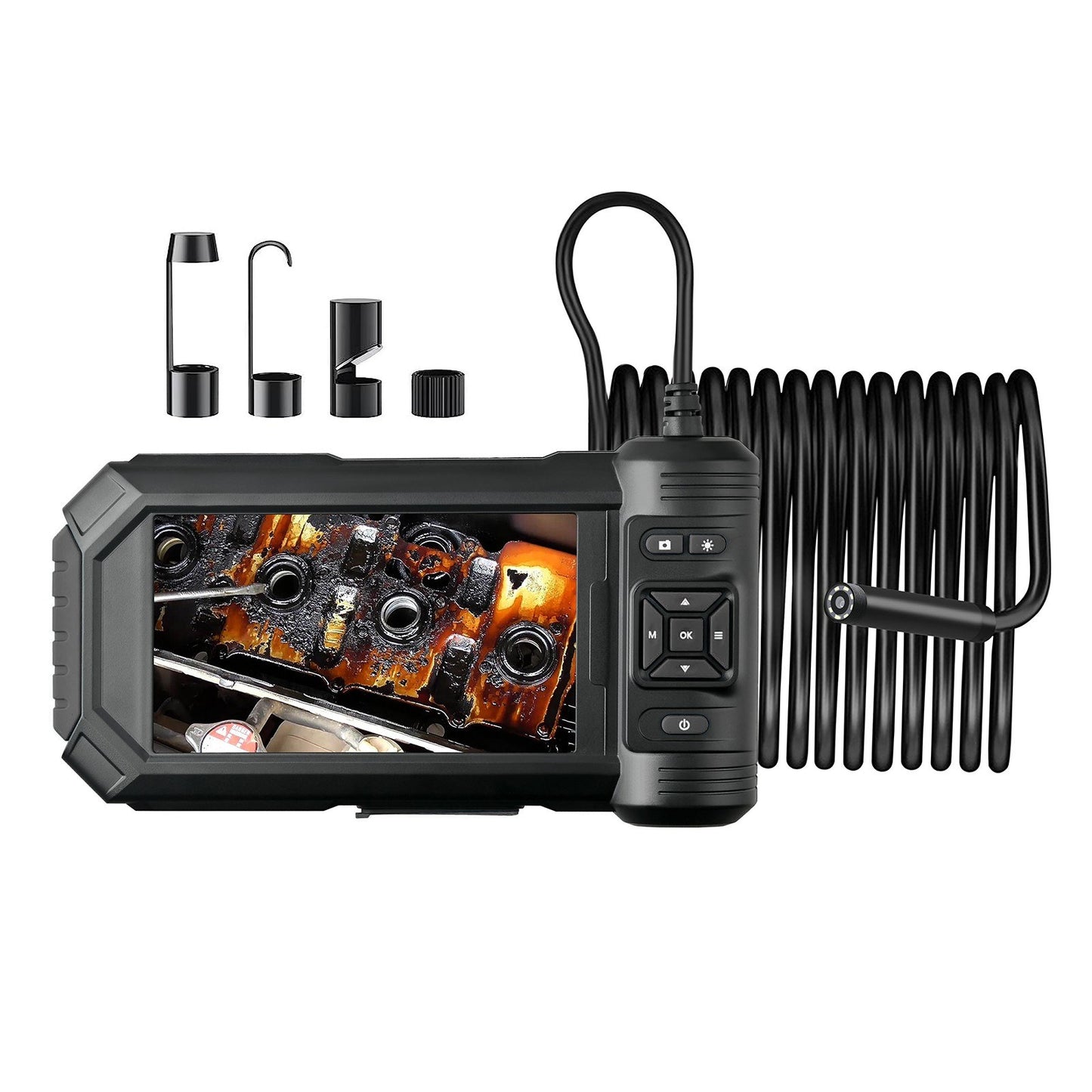 5-Inch LCD Borescope, 1080P, 8 LED, 16.4ft Rigid Cord, Single-Lens