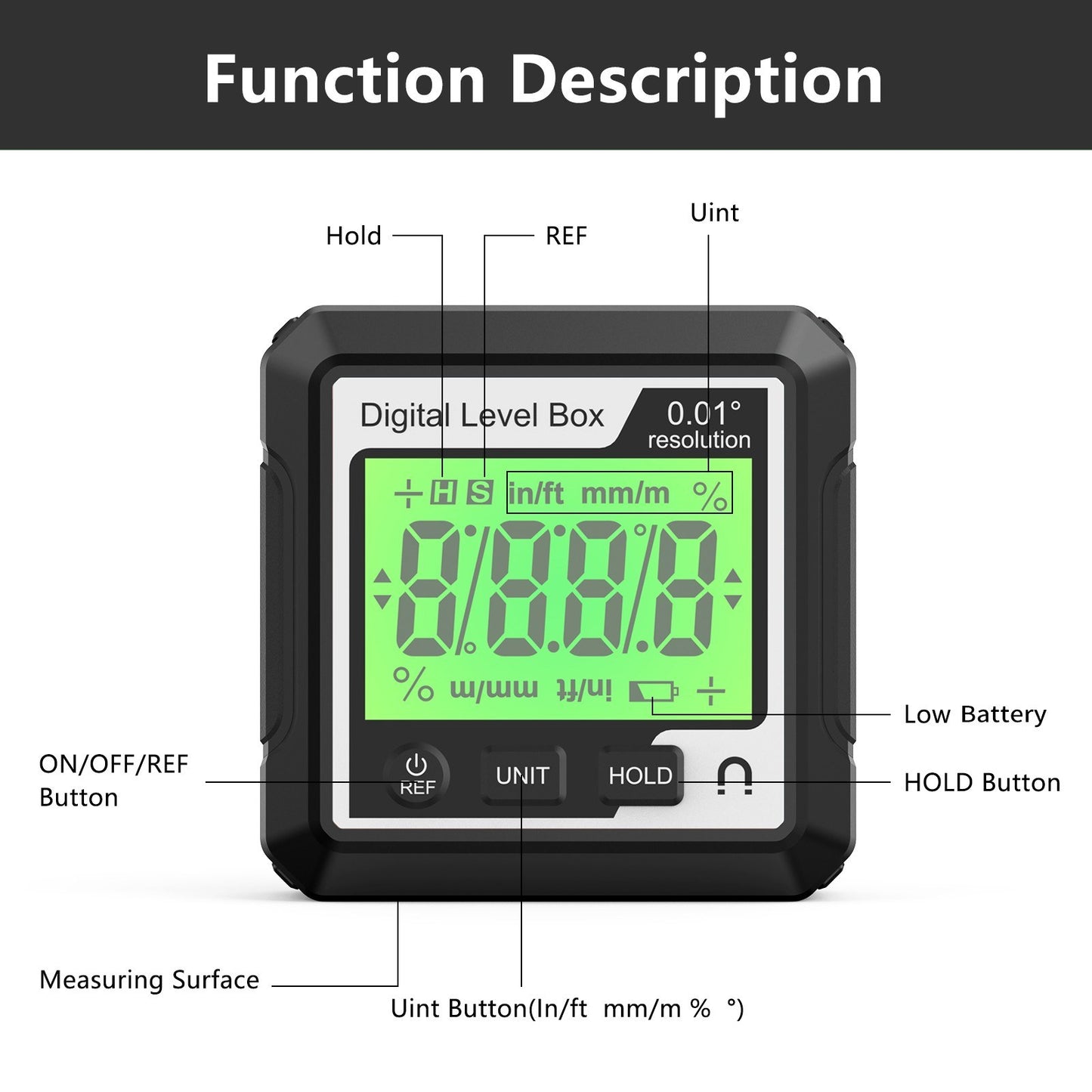 Digital Magnetic Angle Finder with Backlit LCD Display