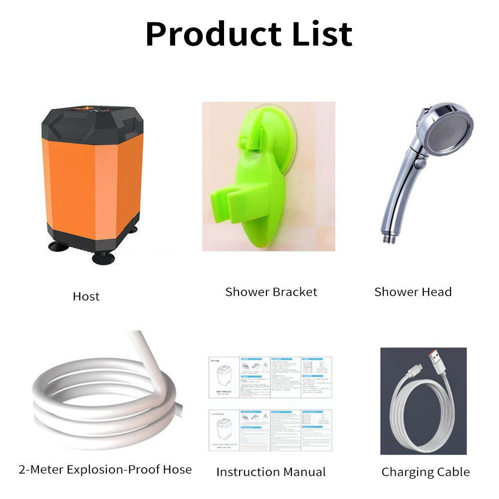 Adjustable Portable Camping Shower with Temperature Sensor & 4500mAh Rechargeable Battery