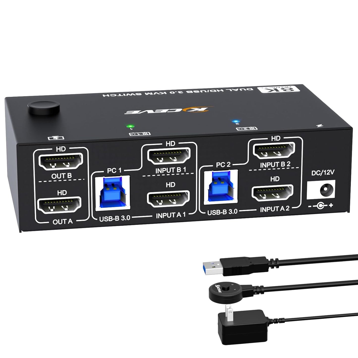 Dual Display KVM Switch 4K HDMI 3840x2160@30Hz | Plug & Play Compatible - KCEVE KC-KVM202