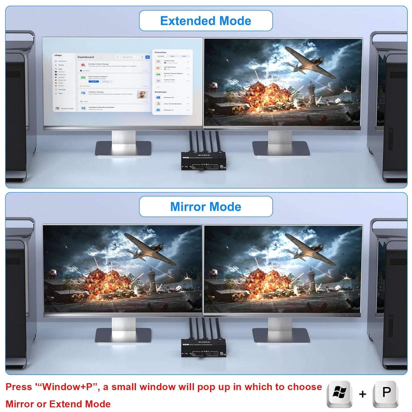 Dual Display KVM Switch 4K HDMI 3840x2160@30Hz | Plug & Play Compatible - KCEVE KC-KVM202