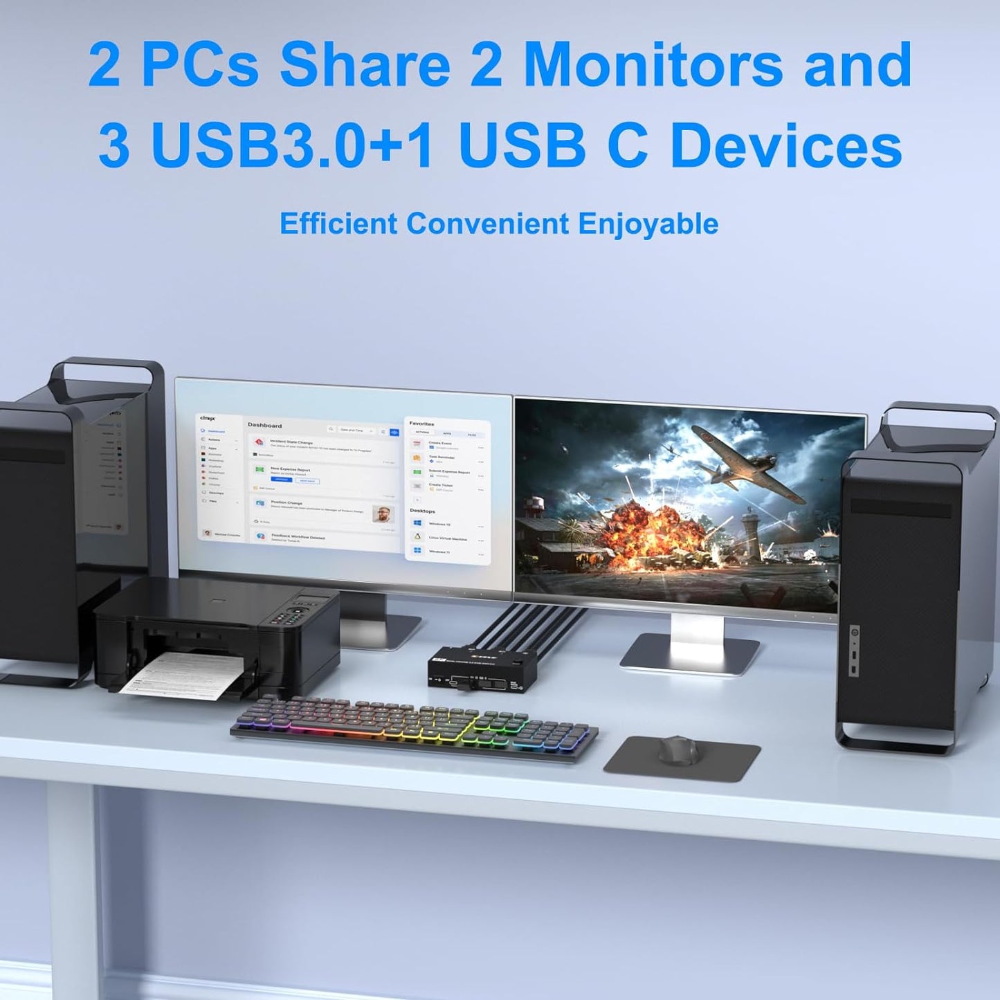 Dual Display KVM Switch 4K HDMI 3840x2160@30Hz | Plug & Play Compatible - KCEVE KC-KVM202