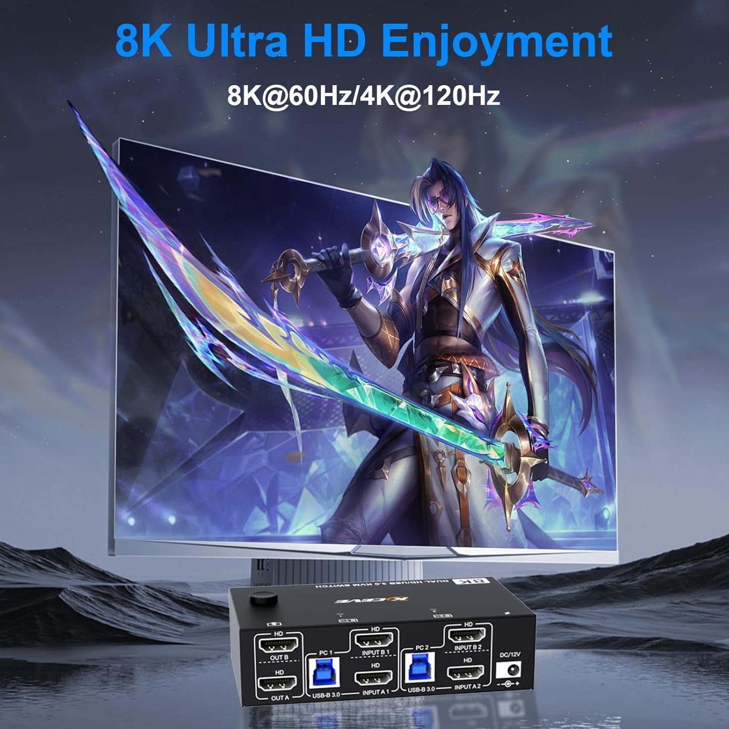Dual Display KVM Switch 4K HDMI 3840x2160@30Hz | Plug & Play Compatible - KCEVE KC-KVM202