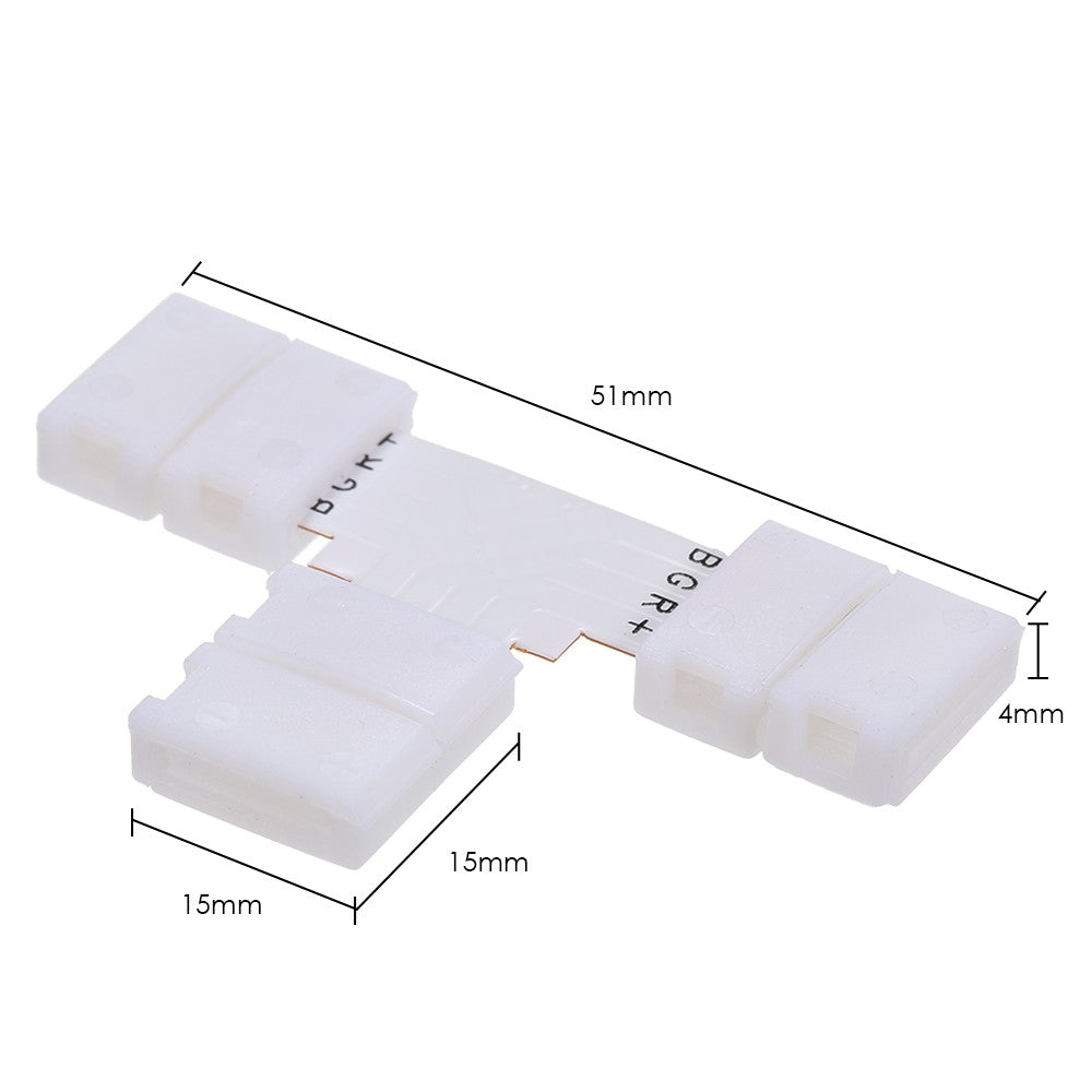 10 Pack T-Shape 4-Pin RGB LED Strip Connector Splitters - White