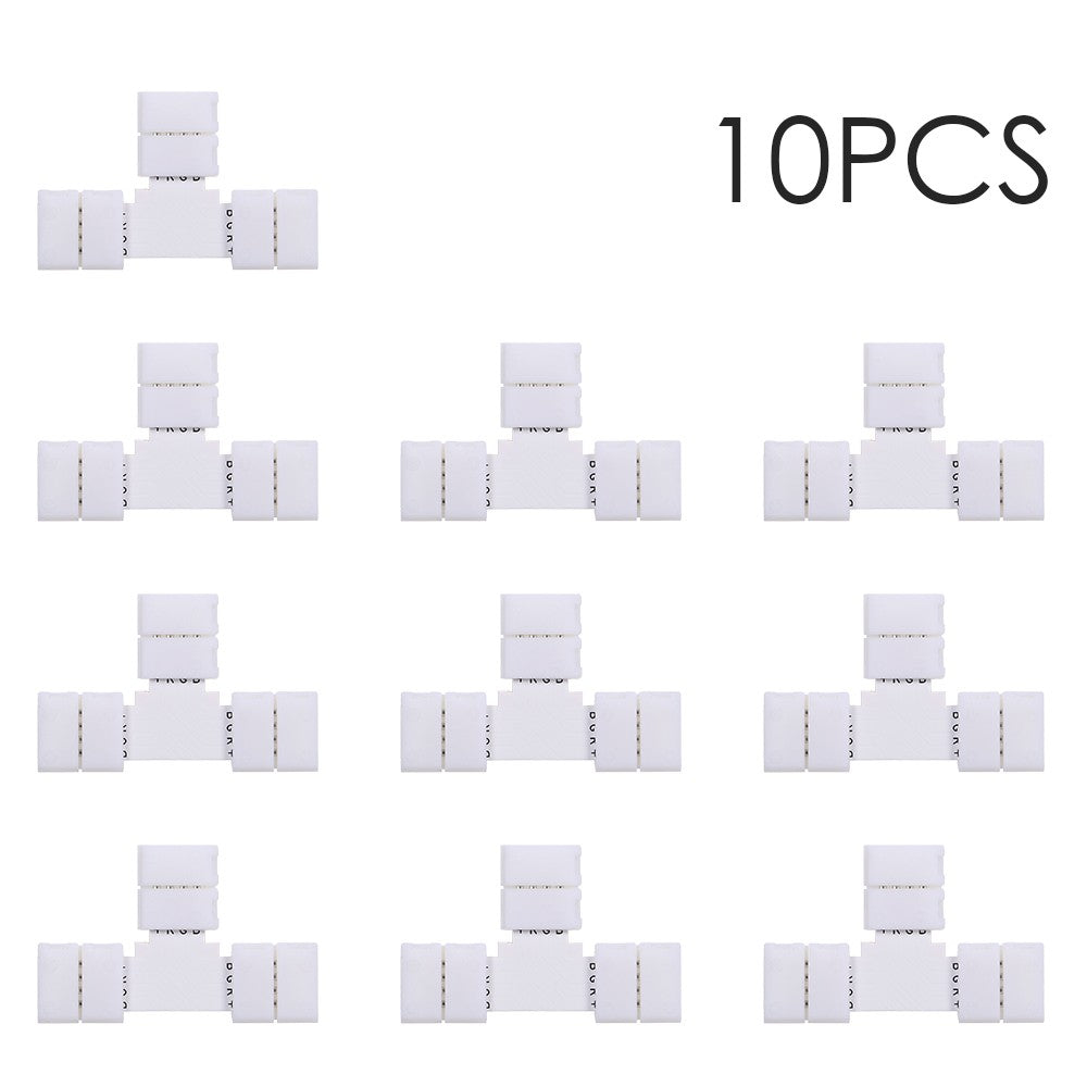 10 Pack T-Shape 4-Pin RGB LED Strip Connector Splitters - White