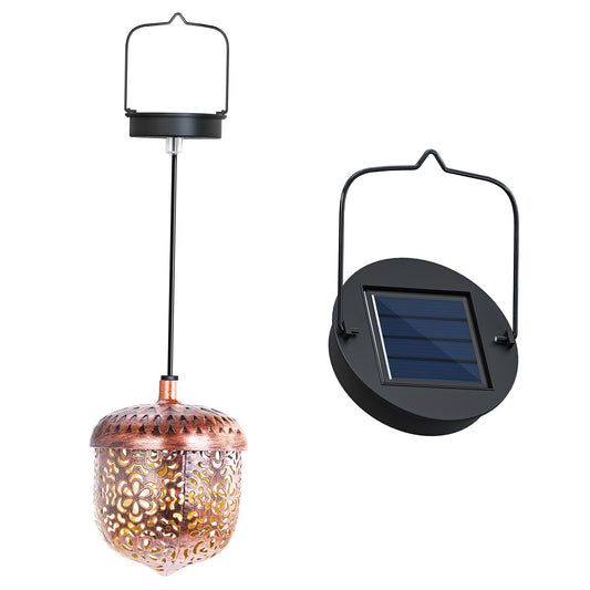 Bronze Solar Hanging Lantern - Retro Metal Waterproof Outdoor Garden Light with Handle for Patio Yard Pathway Decoration