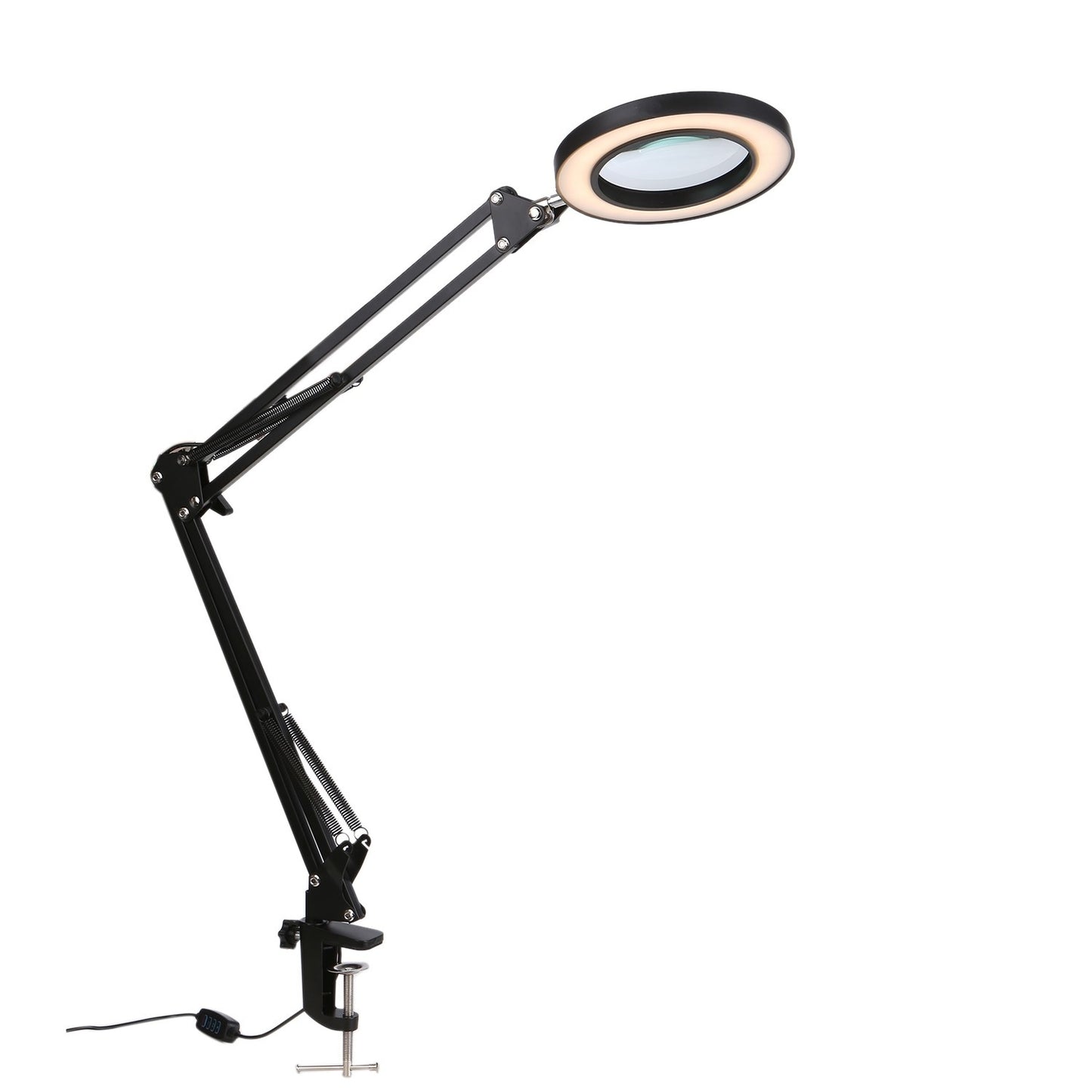 8X LED Magnifying Glass Lamp with Clamp - 64 LEDs, 10 Brightness Levels, Dimmable 3-Color Temperature, USB Powered Desk Light with Flexible Foldable Bracket for Printing, Carving, Stamps & More