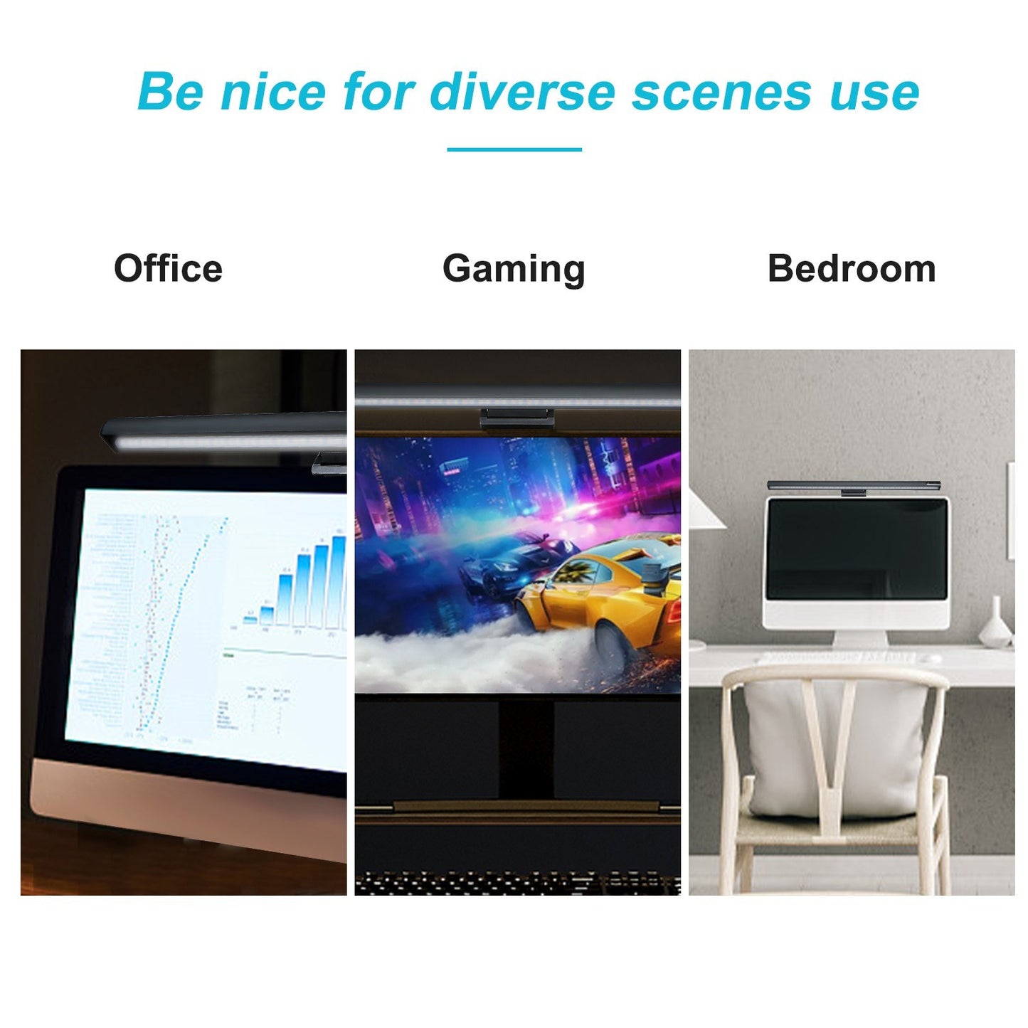 USB-C LED Monitor Light with 3-Color Temperature, Stepless Dimming, Memory Function - Portable for Study, Café, Home Use