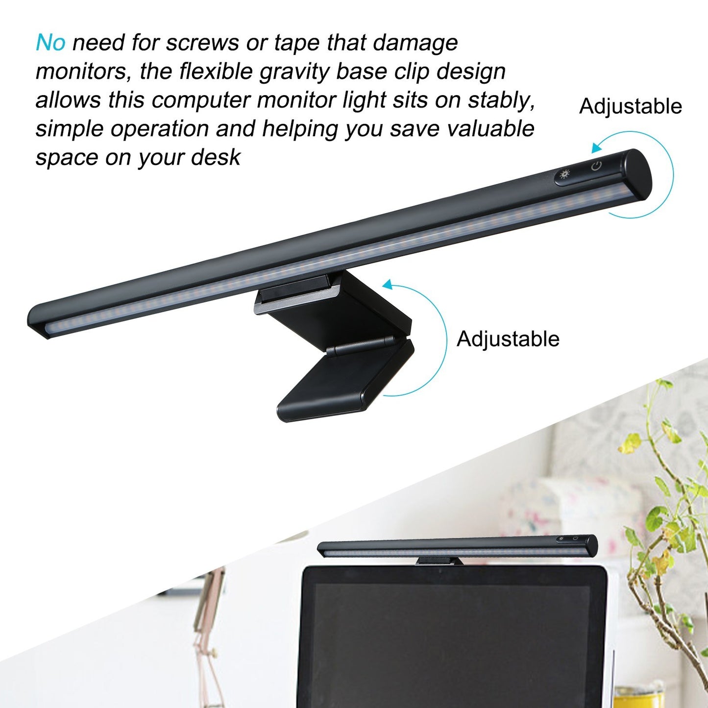 USB-C LED Monitor Light with 3-Color Temperature, Stepless Dimming, Memory Function - Portable for Study, Café, Home Use