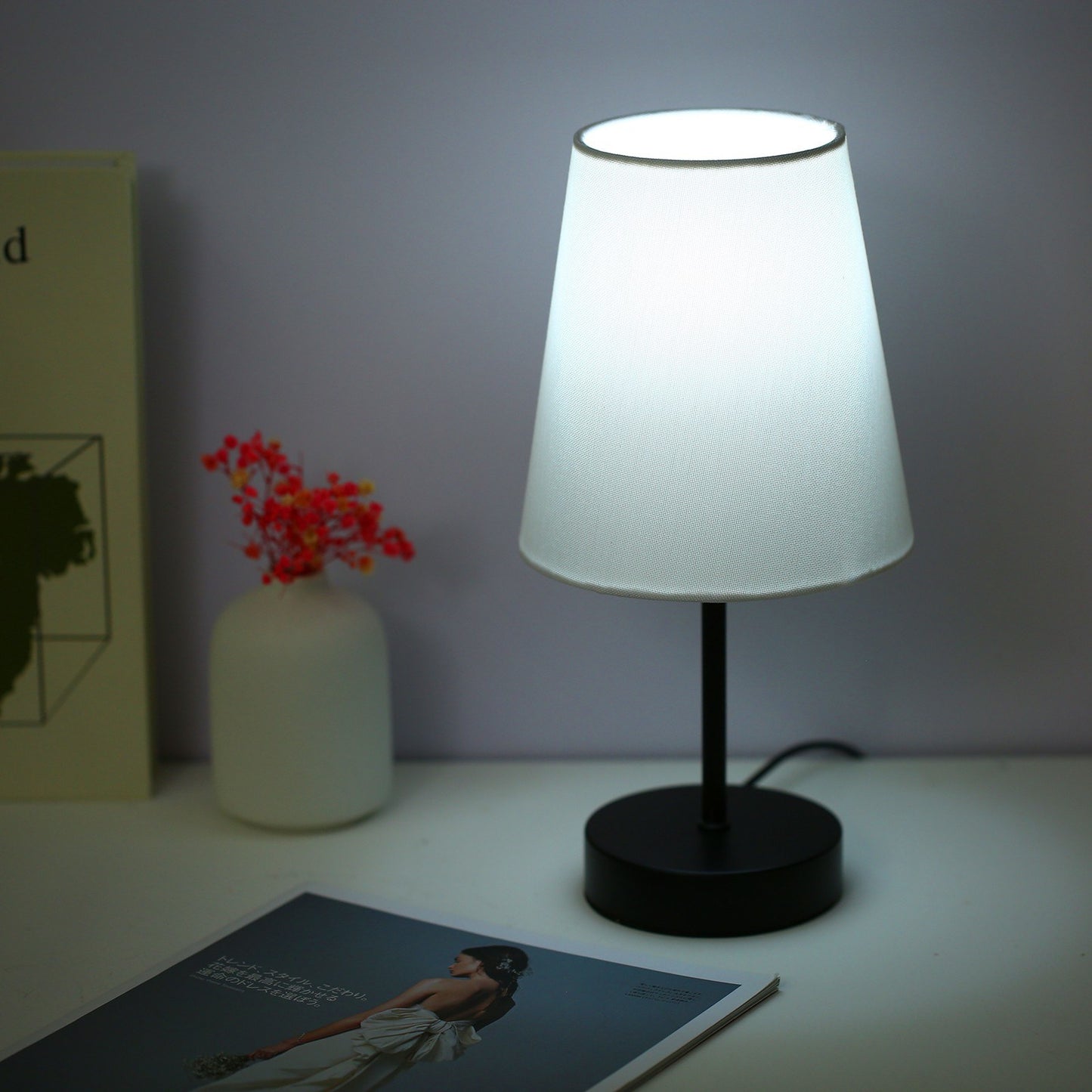 LED Bedside Table Lamp with 3 Light Colors and Fabric Shade