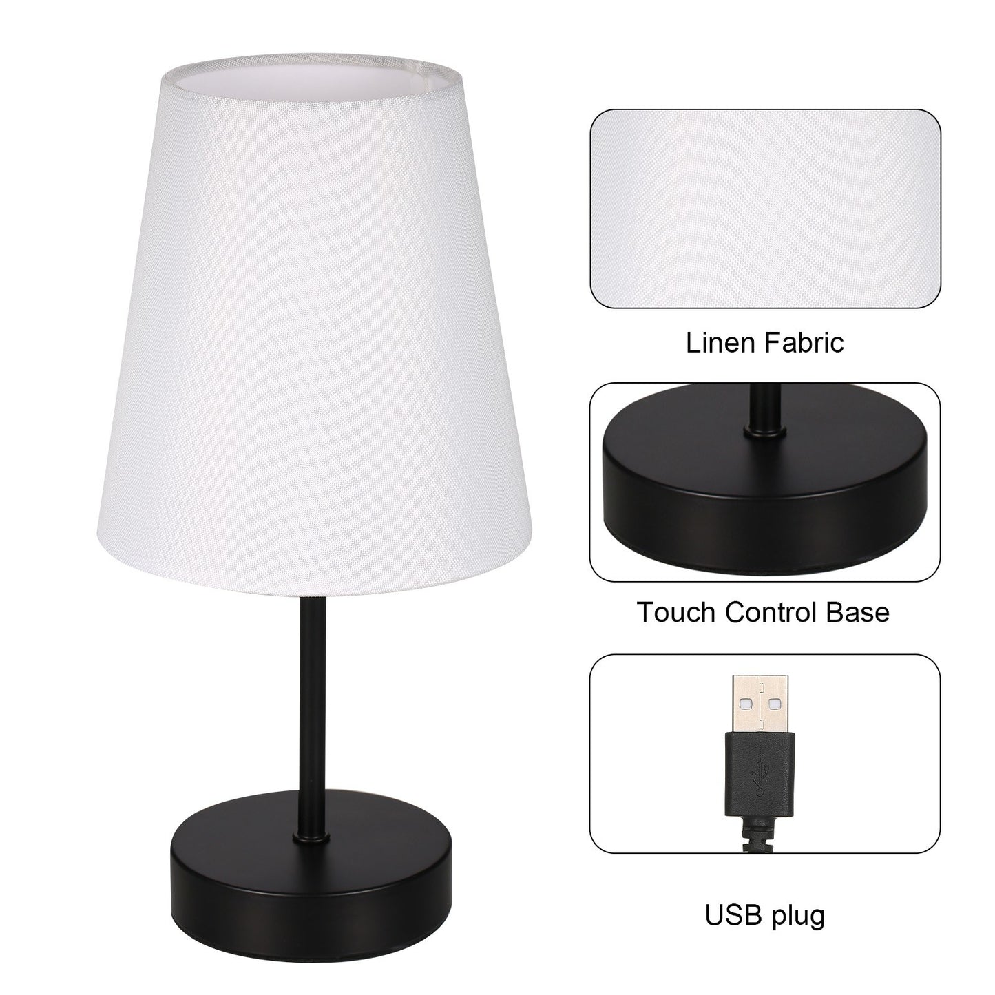 LED Bedside Table Lamp with 3 Light Colors and Fabric Shade