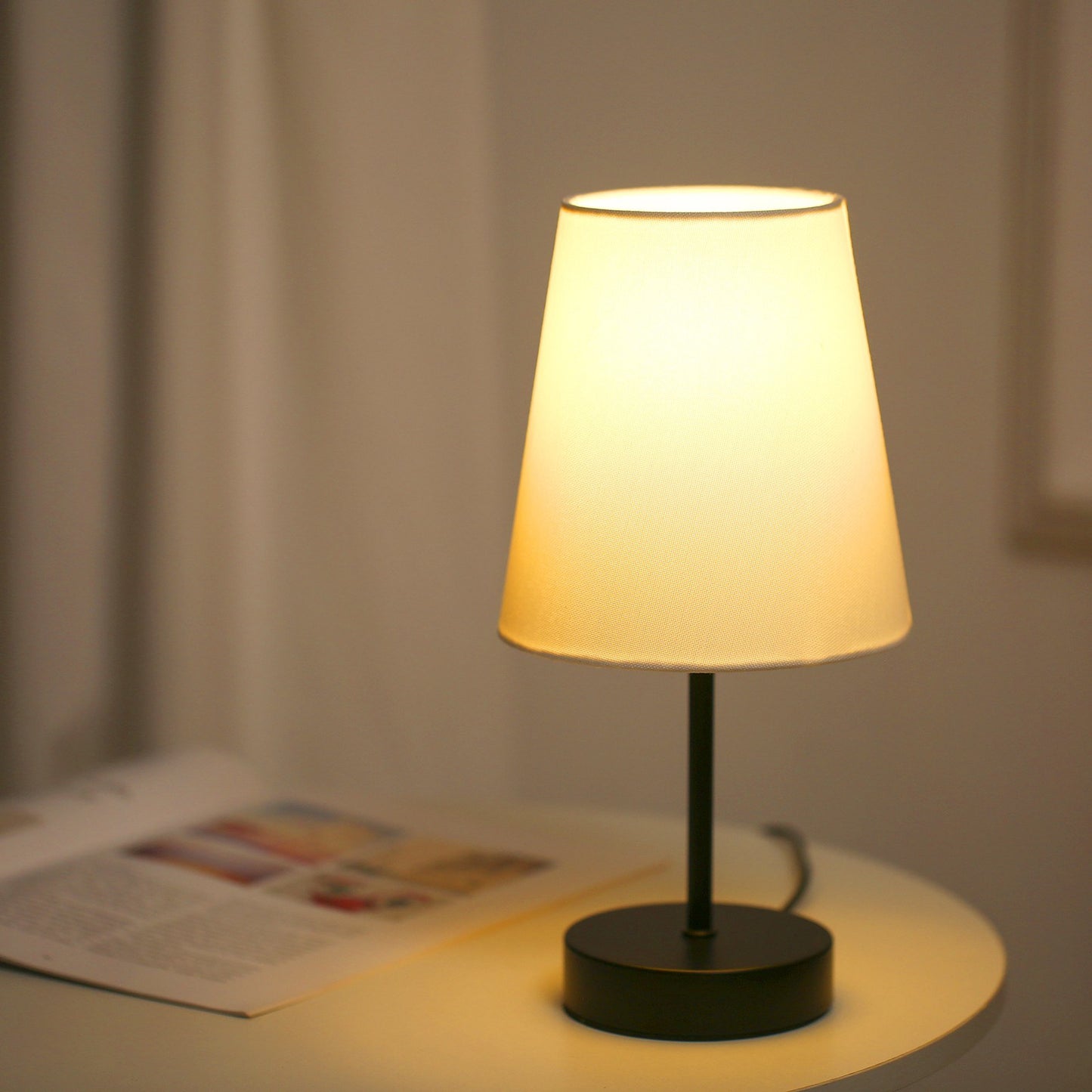 LED Bedside Table Lamp with 3 Light Colors and Fabric Shade