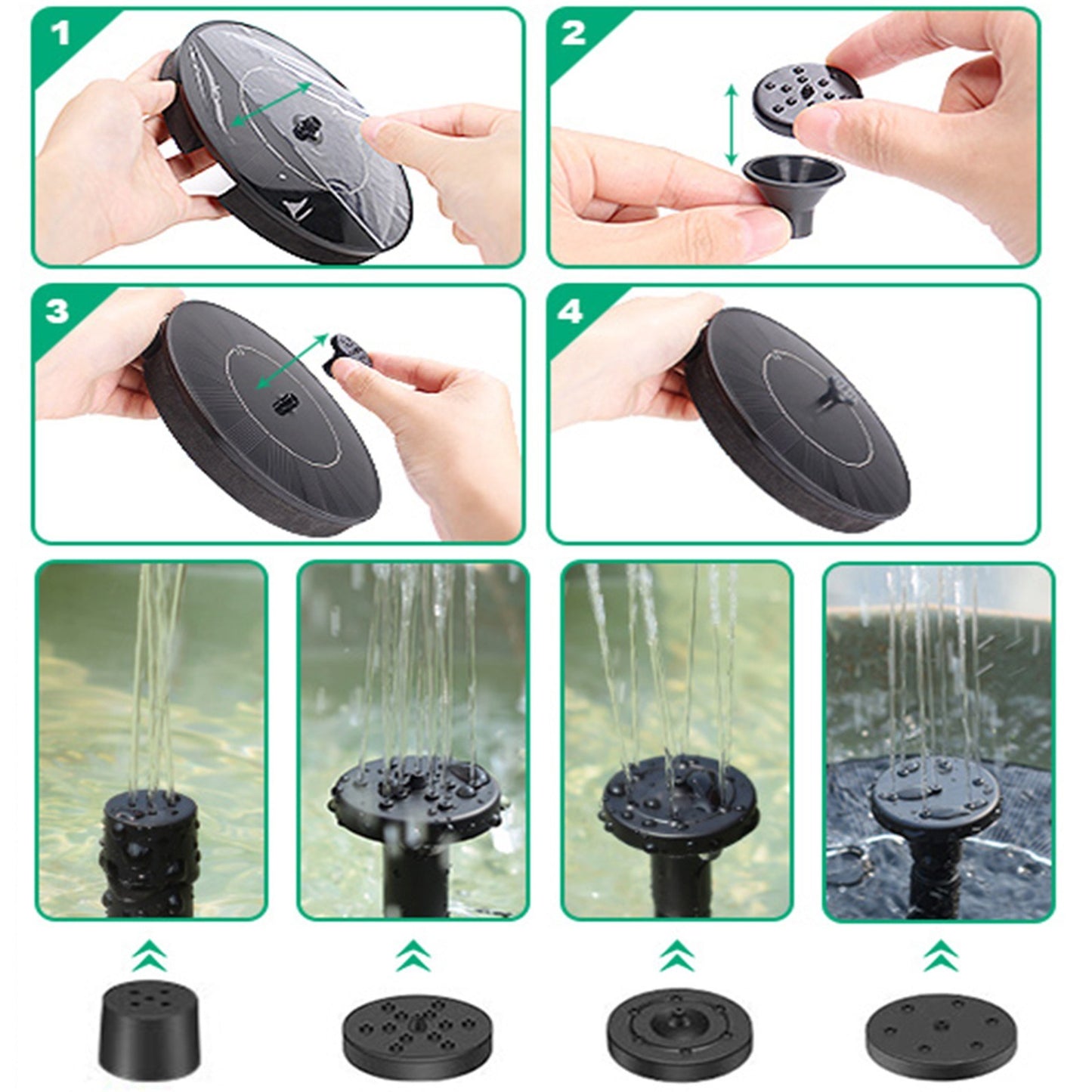 Floating Solar Fountain Pump for Bird Bath & Pools with 4 Spray Nozzles - Courtyard Landscape Fountain