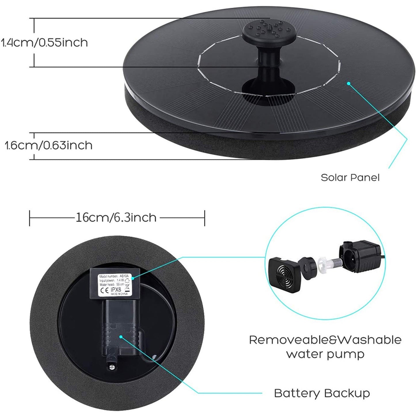 Floating Solar Fountain Pump for Bird Bath & Pools with 4 Spray Nozzles - Courtyard Landscape Fountain