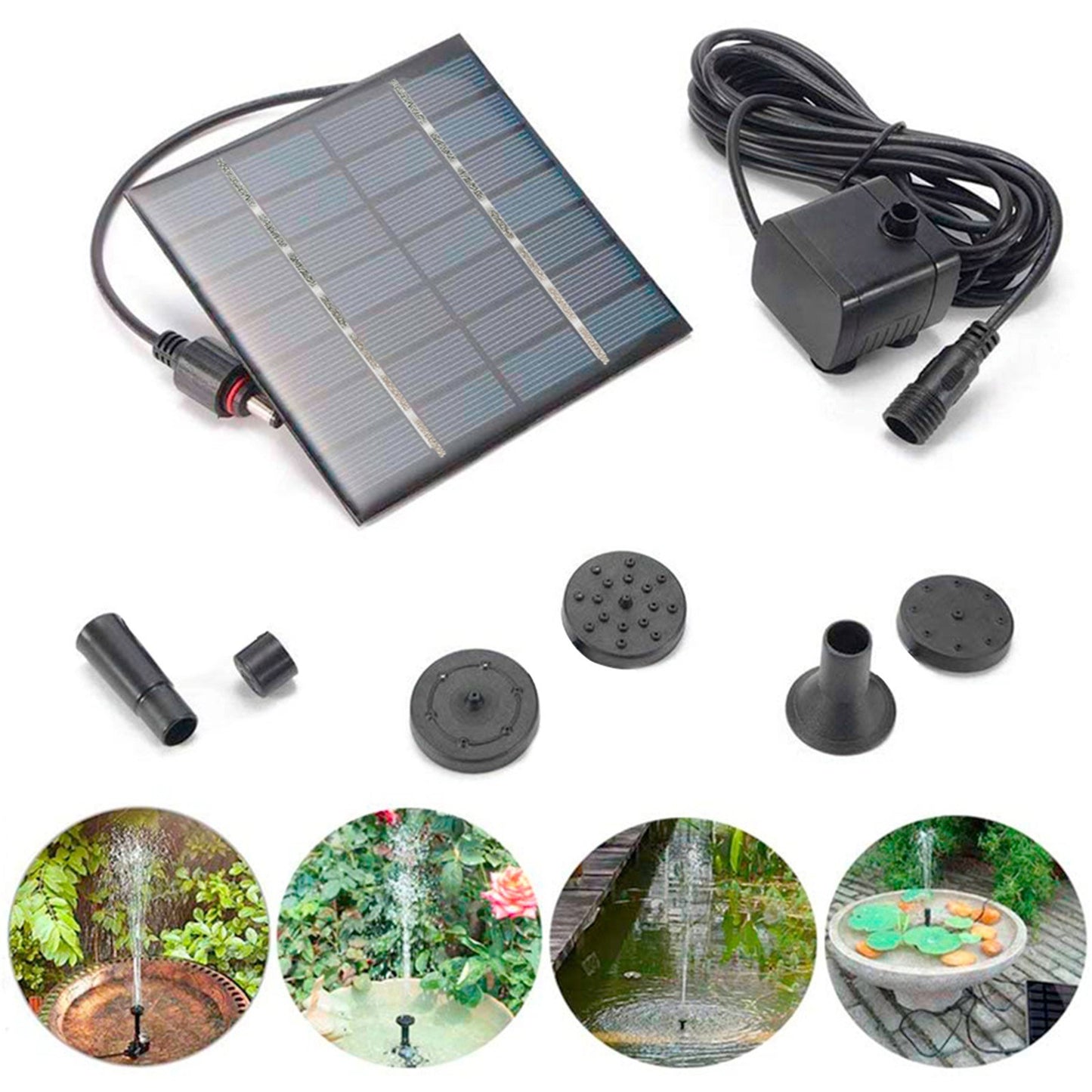 Outdoor Solar Fountain Pump with 4 Spraying Nozzles for Bird Baths, Pools, Courtyards, Gardens, and Ponds