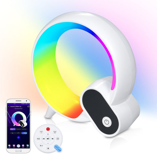 Smart Wake-Up Light with Alarm, Ambient Light, White Noise, Wireless BT Speaker, APP & Remote Control, Timer Countdown Function
