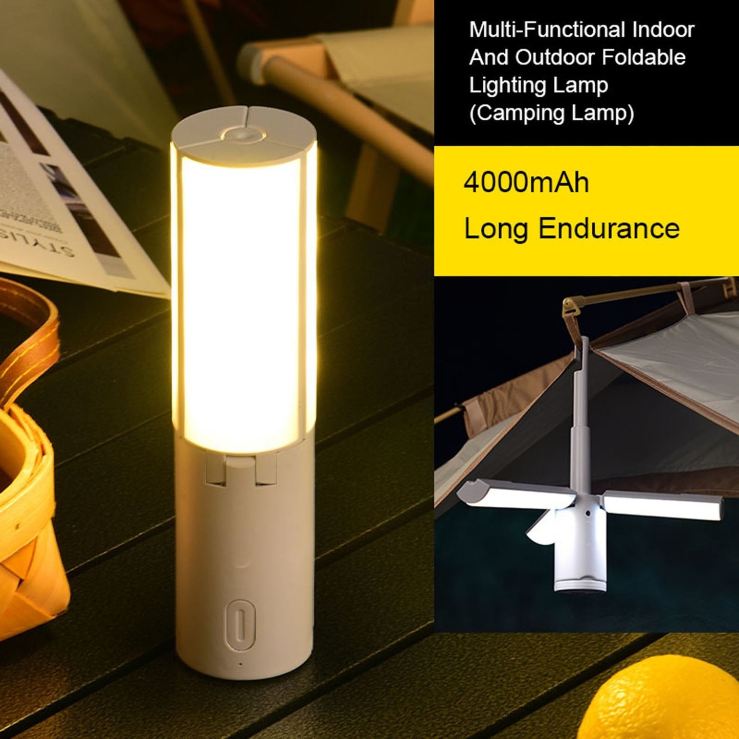 Rechargeable Foldable Camping Lantern with Hanging Hook and Handheld Flashlight - 3-Panel Multifunctional Outdoor Lamp