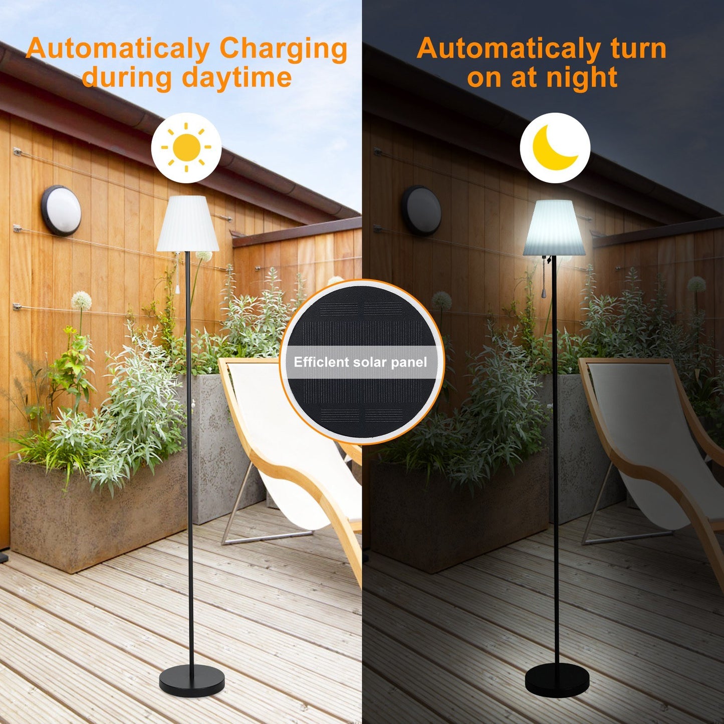 Outdoor Solar RGBW LED Floor Lamp with Remote & Pull Chain