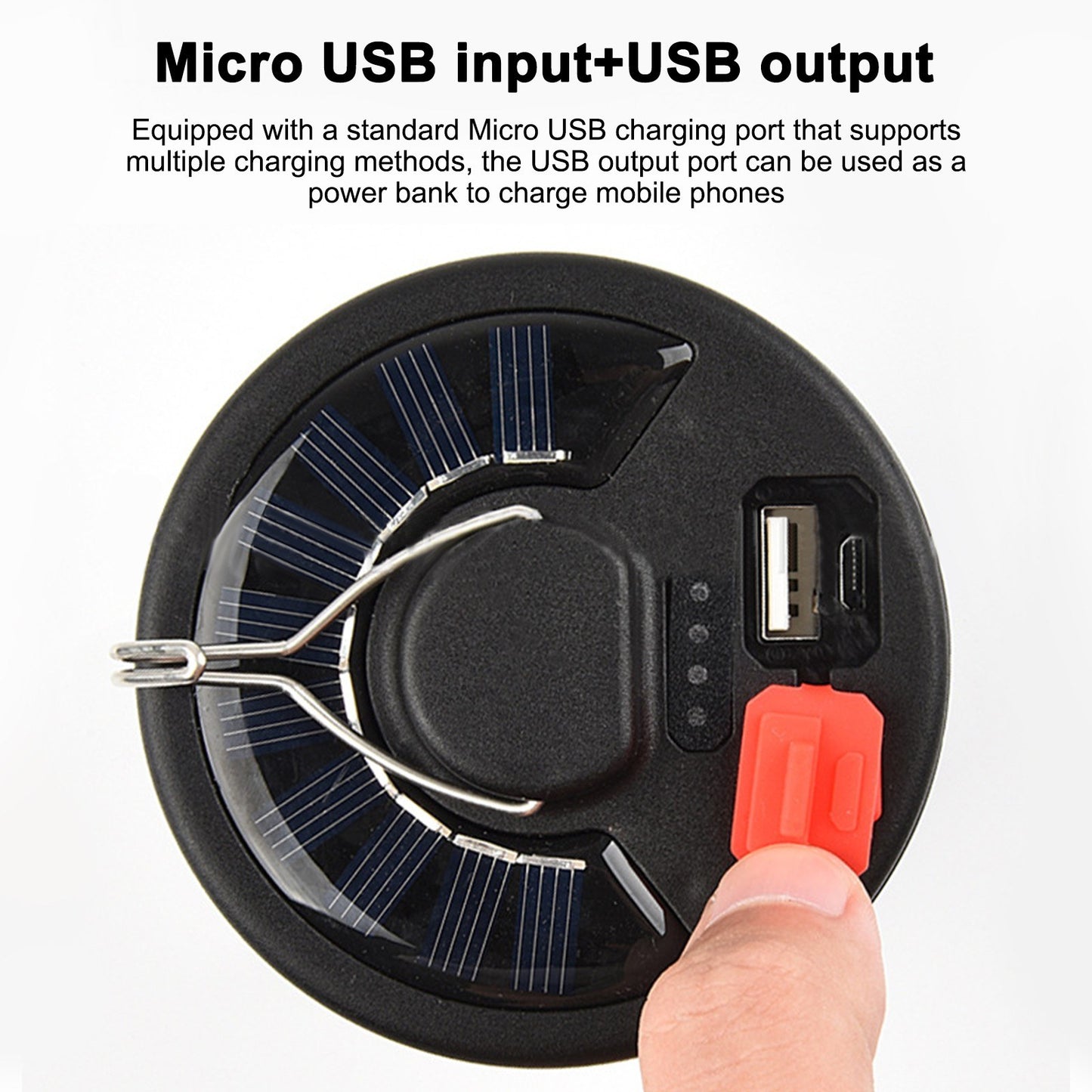 Foldable Solar Camping Light with USB Output: 4-Blade Hanging Lamp for Outdoors, 6 Modes & Hook