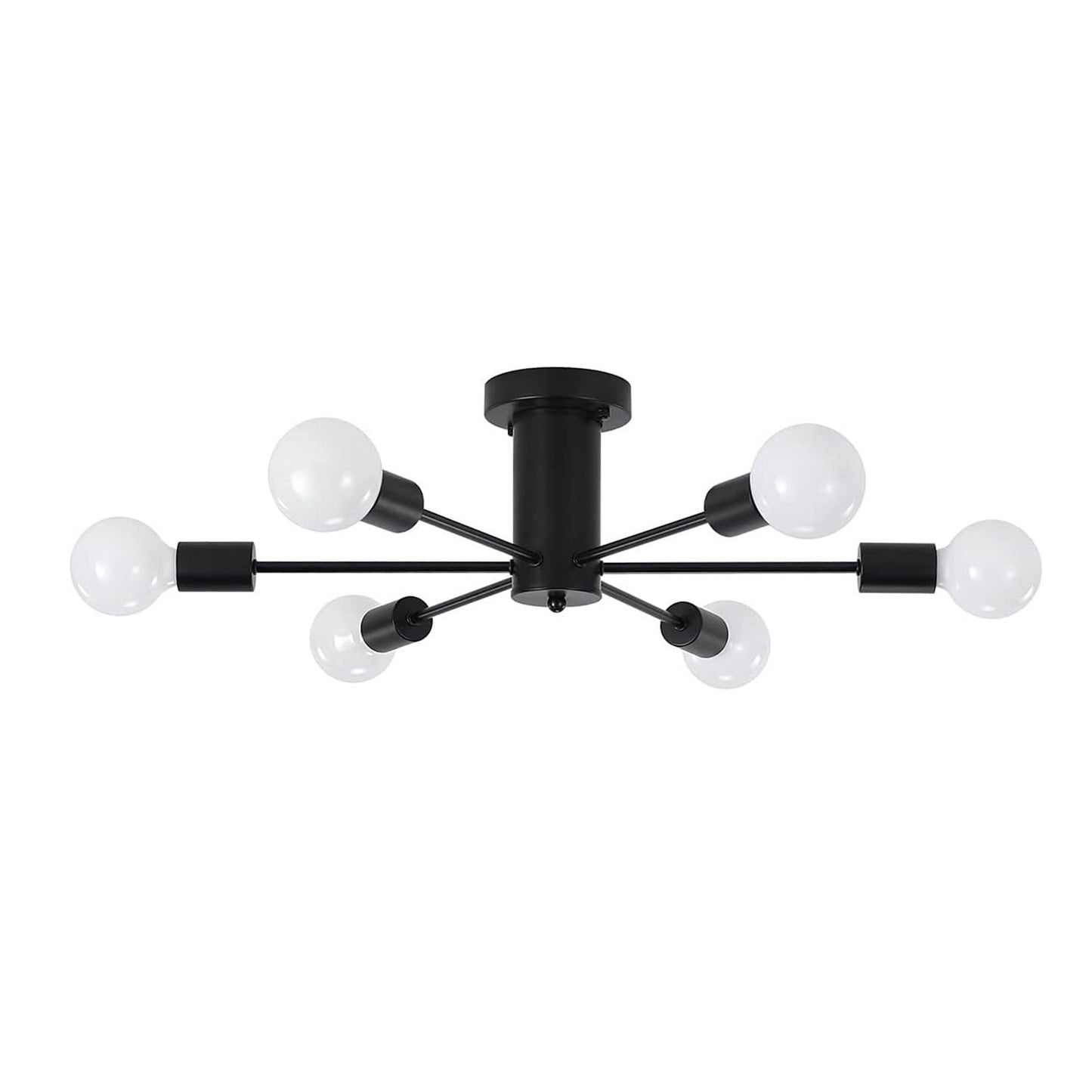 Black Industrial 6-Light Modern Chandelier Semi-Flush Ceiling Fixture for Bedroom, Dining Room, Kitchen, Living Room (Bulbs Not Included)