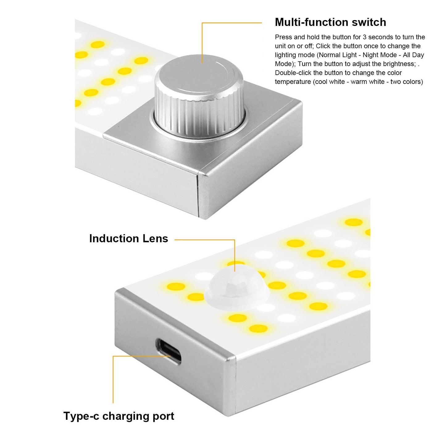 Adjustable 3-Color LED Cabinet Sensor Light with Rotary Switch