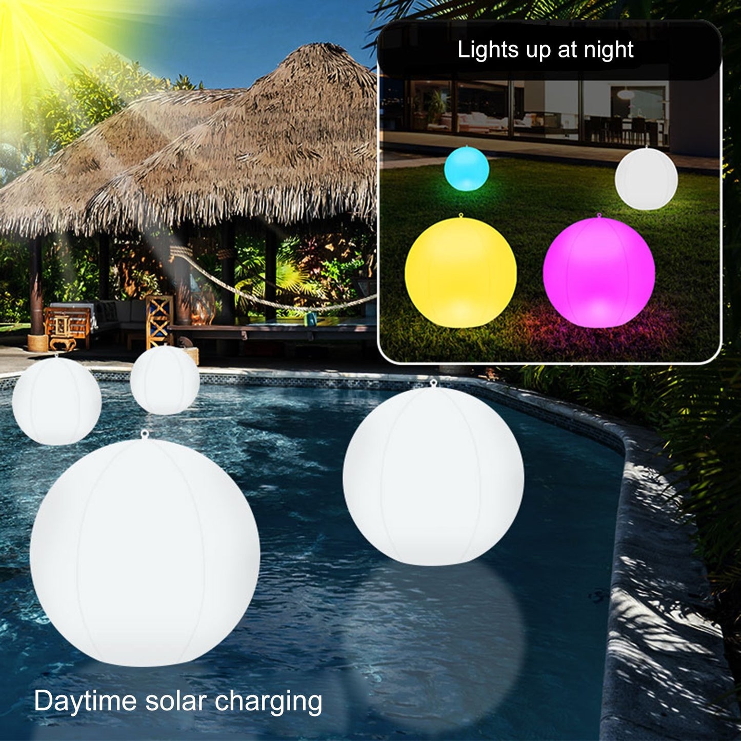 Solar Floating Pool Lights - 2PCS RGBW Color Changing LED Balls