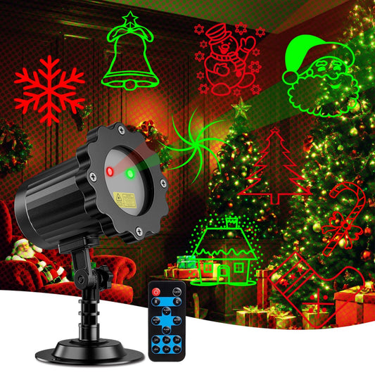 LED Projection Lights with 10 Patterns & Remote - Red & Green Star Show for Indoor/Outdoor Christmas Holiday