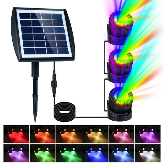 RGB LED Solar Pond Light - Triple Head Underwater Spotlights