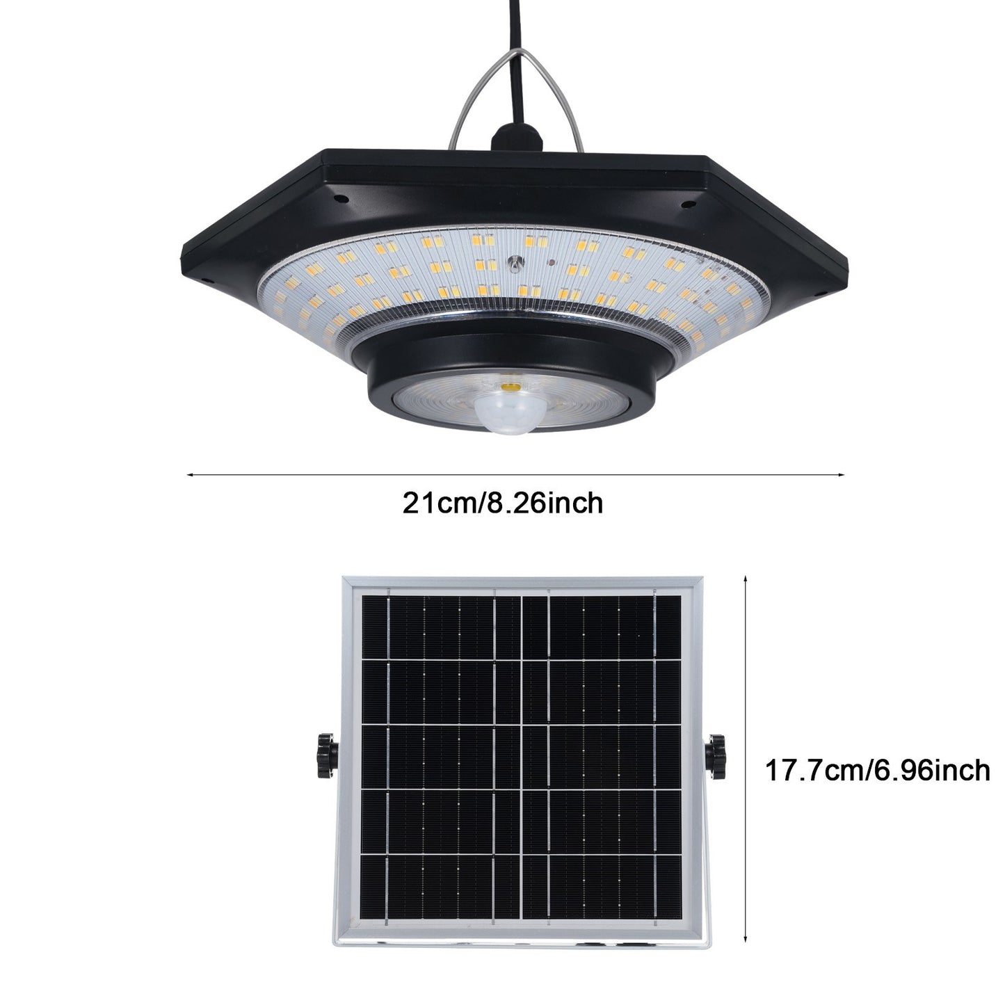 Neoglint Solar Powered Pendant Light, 228 LEDs, PIR Motion Sensor, Waterproof Outdoor Hanging Lamp for Garage, Yard, Patio with Remote & Timer (4/6H)