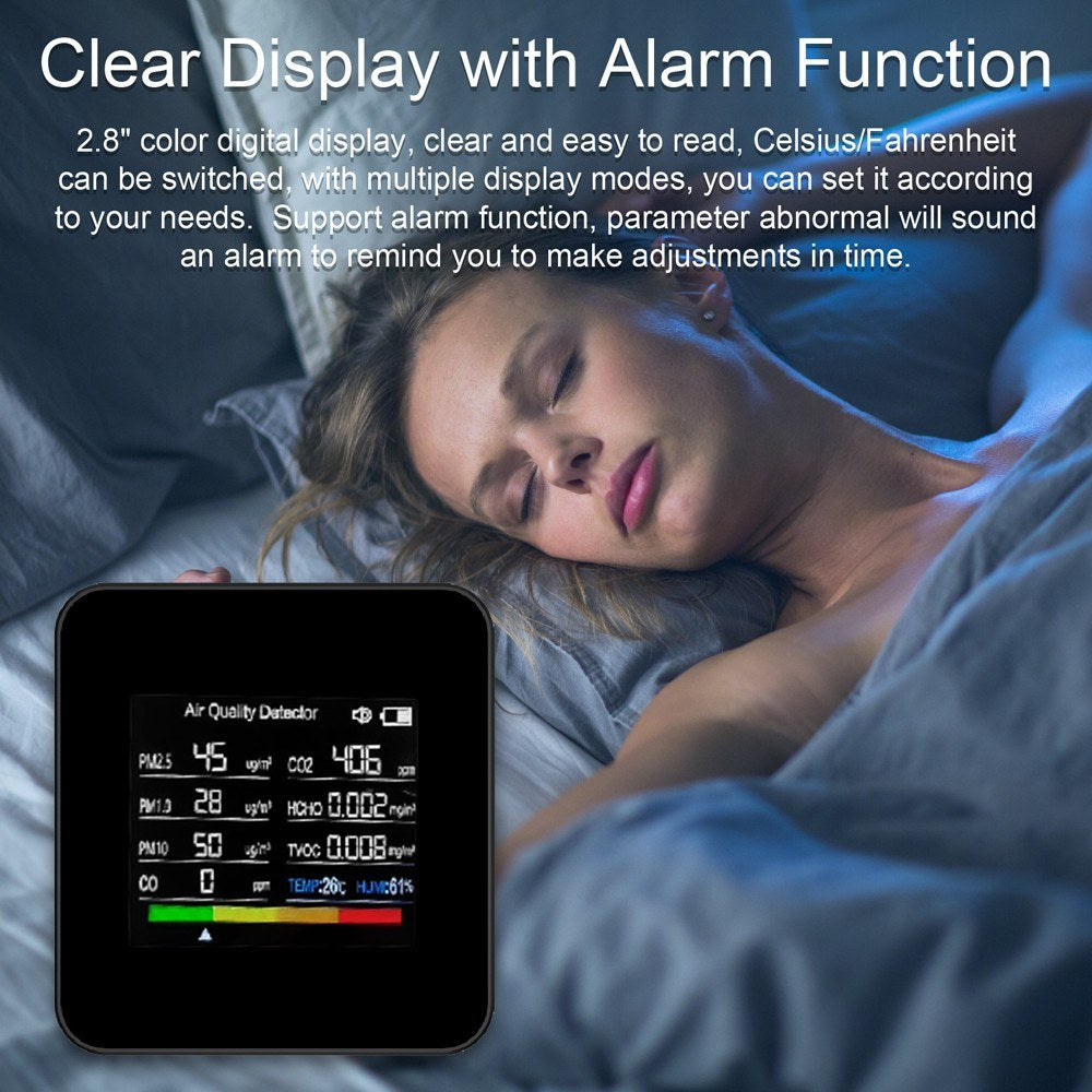 Tuya WiFi Smart Air Quality Monitor 14-in-1 CO2 Detector with Remote App Control & Alarm for Home/Office