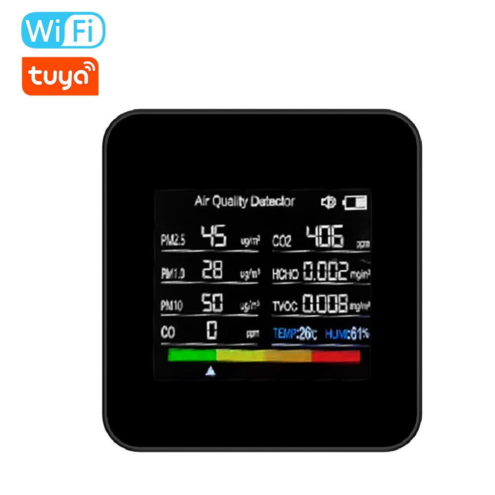 Tuya WiFi Smart Air Quality Monitor 14-in-1 CO2 Detector with Remote App Control & Alarm for Home/Office