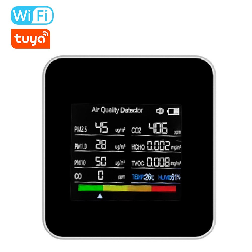 Tuya WiFi Smart Air Quality Monitor 14-in-1 CO2 Detector with Remote App Control & Alarm for Home/Office