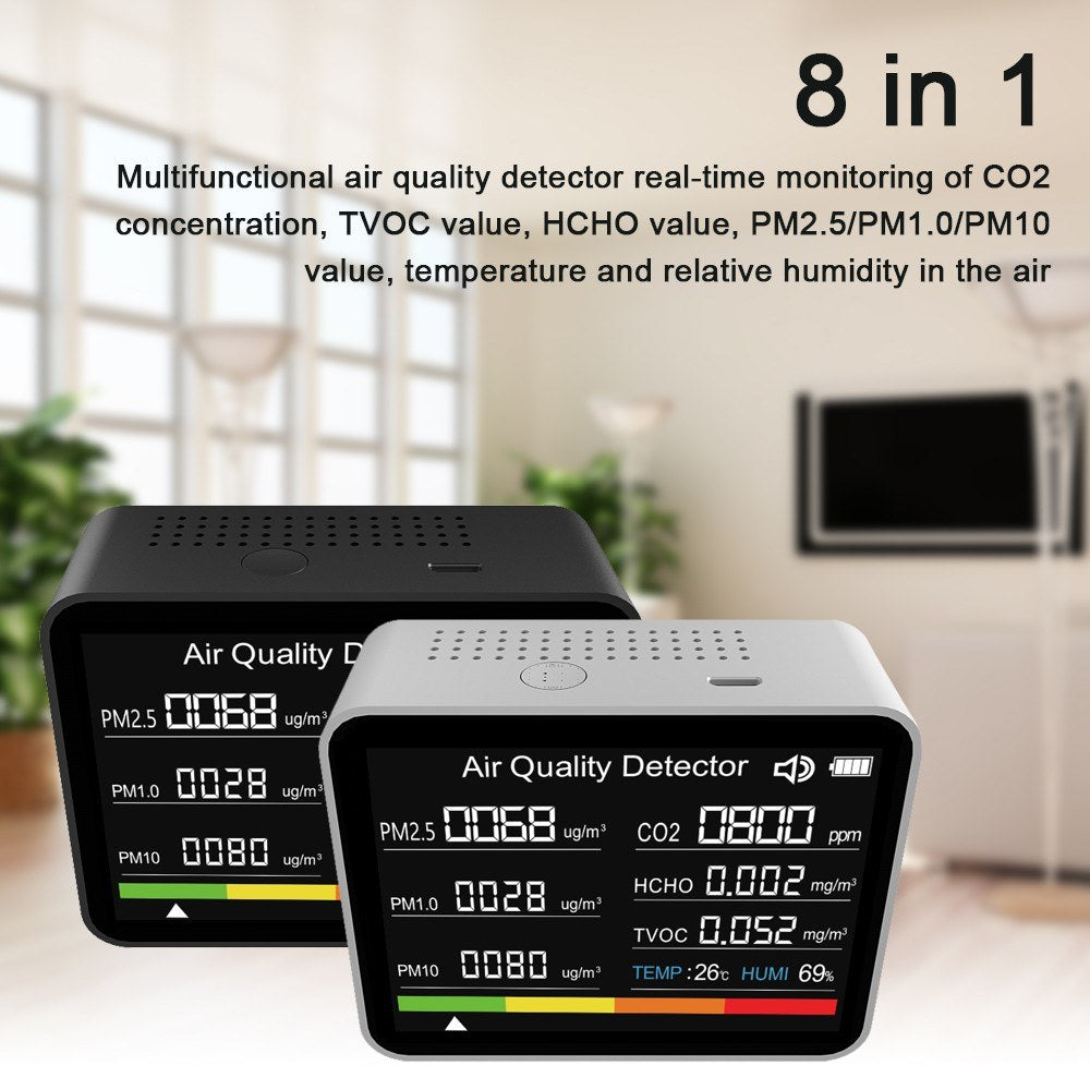13-in-1 Smart Air Quality Monitor with Tuya WiFi – CO₂, HCHO, TVOC, PM2.5/1.0/10, Temp & Humidity, Alarm, Timer, Stopwatch