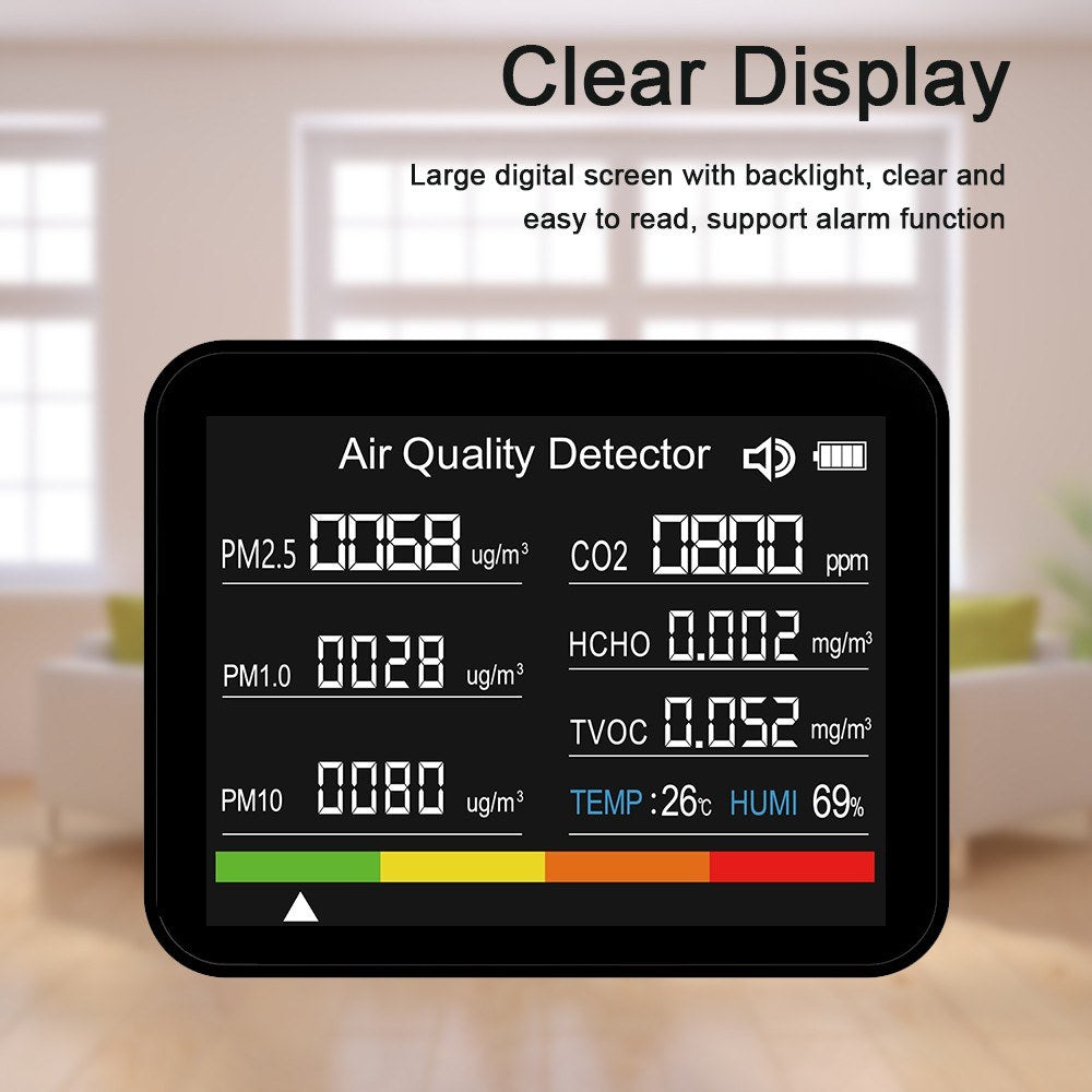 13-in-1 Smart Air Quality Monitor with Tuya WiFi – CO₂, HCHO, TVOC, PM2.5/1.0/10, Temp & Humidity, Alarm, Timer, Stopwatch