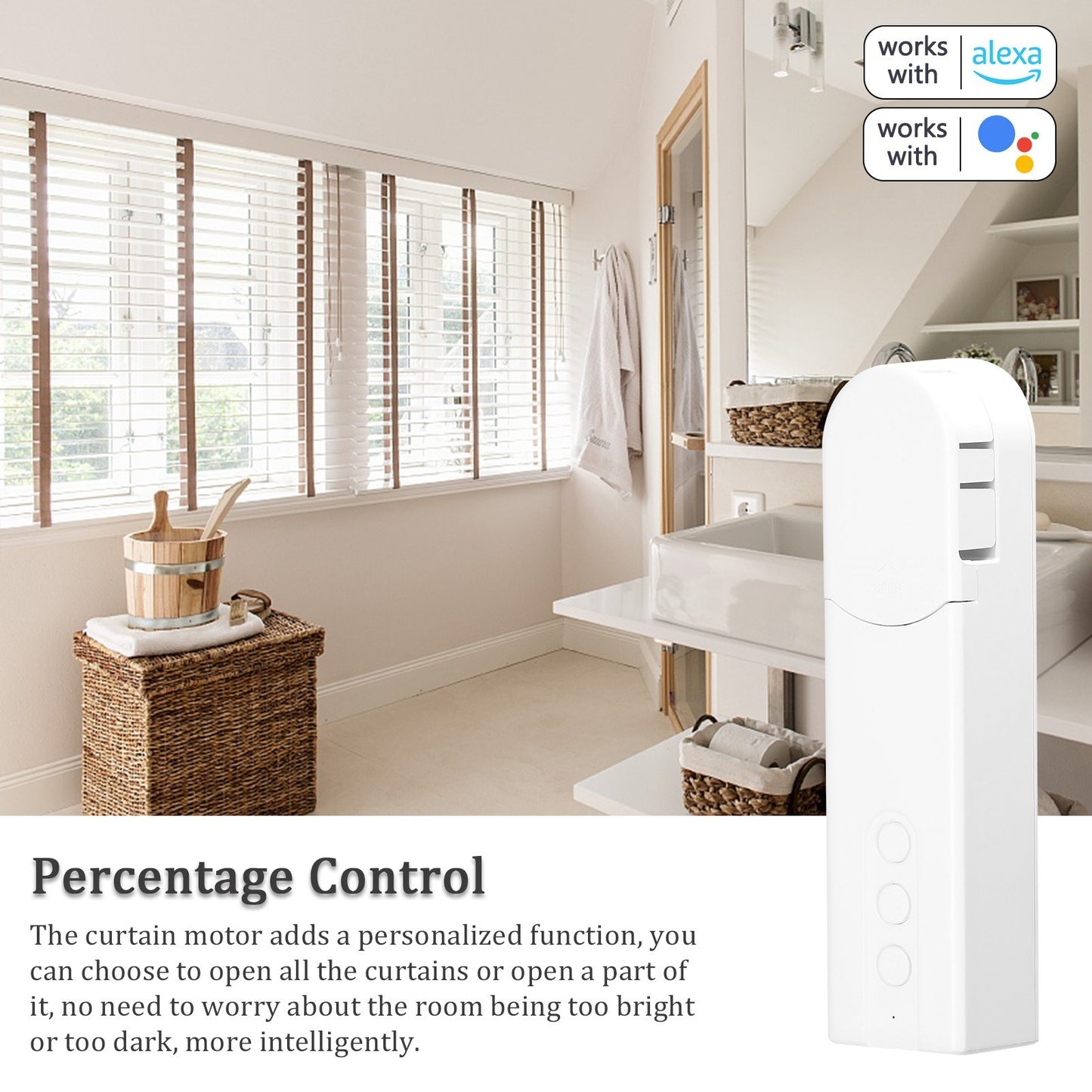 Tuya WiFi Smart Curtain Motor for Roller Blinds, Wireless & App-Controlled with Timer & Temperature Sensing, Alexa Compatible
