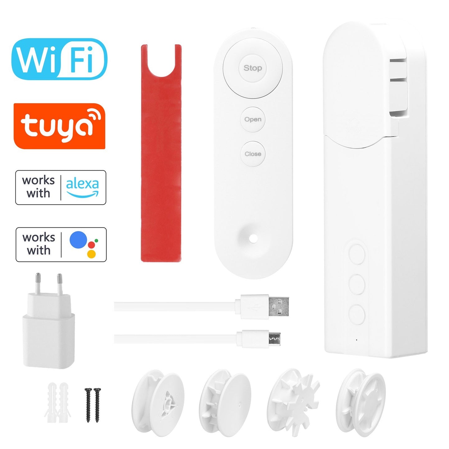 Tuya WiFi Smart Curtain Motor for Roller Blinds, Wireless & App-Controlled with Timer & Temperature Sensing, Alexa Compatible