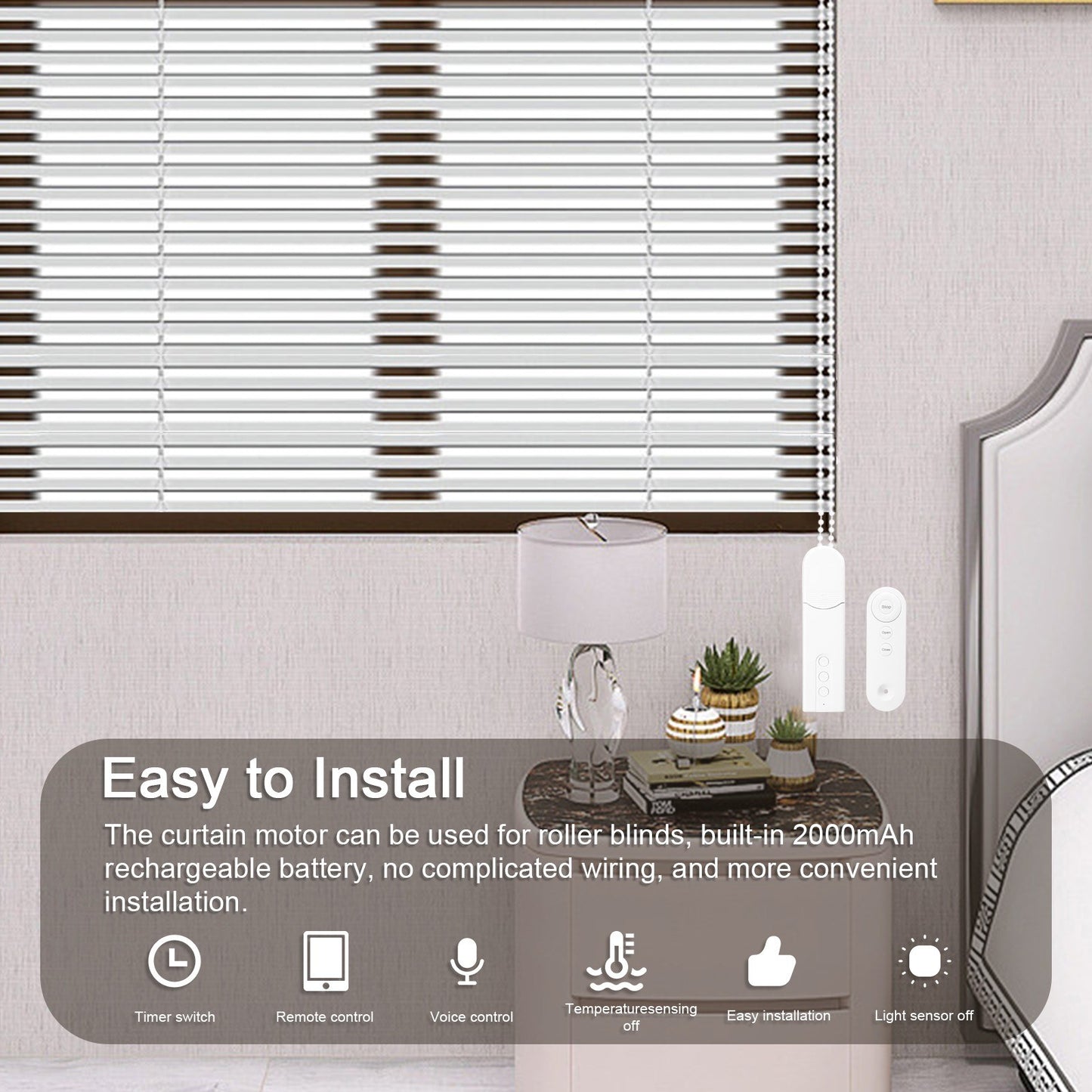 Tuya WiFi Smart Curtain Motor for Roller Blinds, Wireless & App-Controlled with Timer & Temperature Sensing, Alexa Compatible
